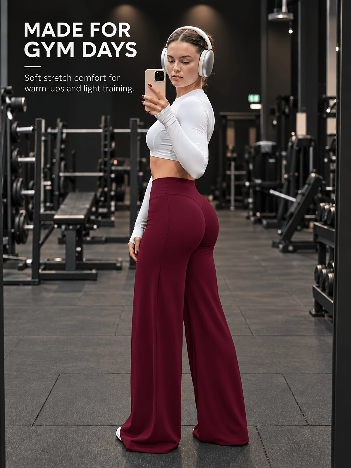 High Stretch Wide Leg Tummy Pants - Burgundy