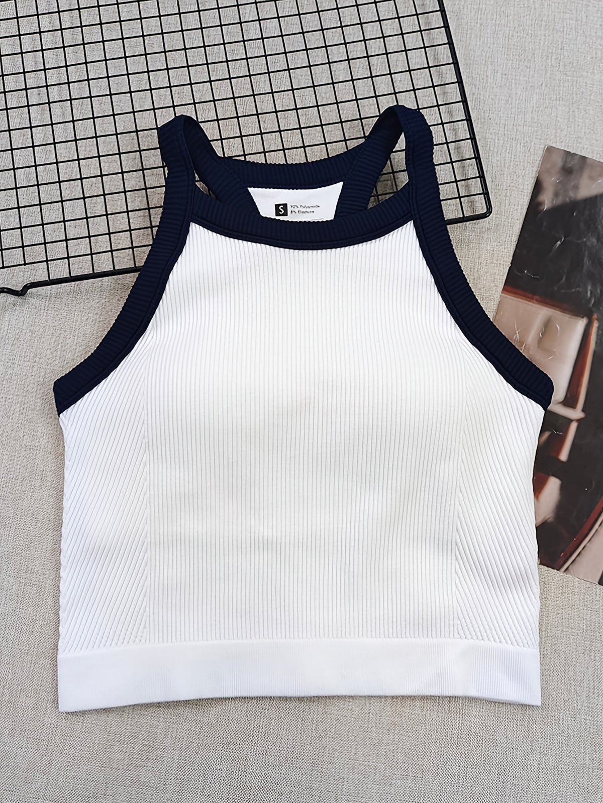 Contrast Panel Yoga Vest Bra - Milky