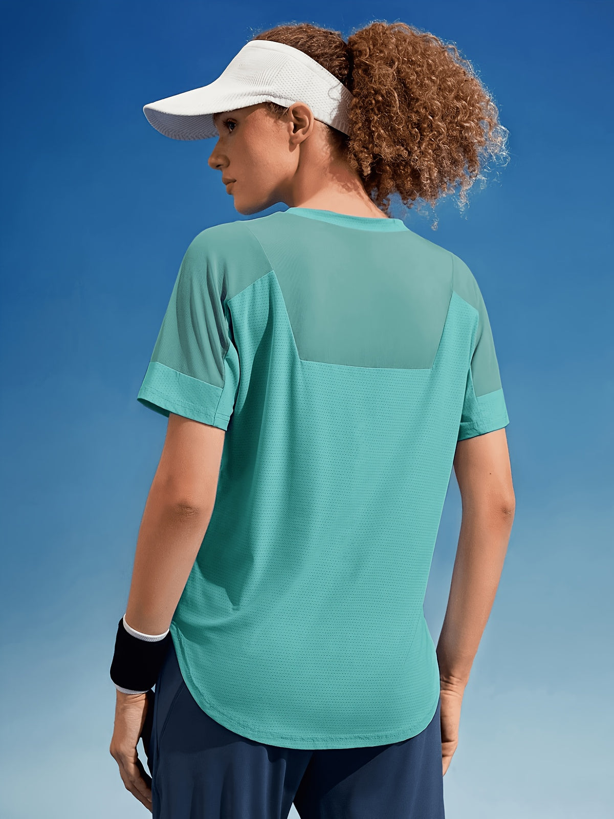 Mesh Insert Panel Yoga Tee - Dark Cyan