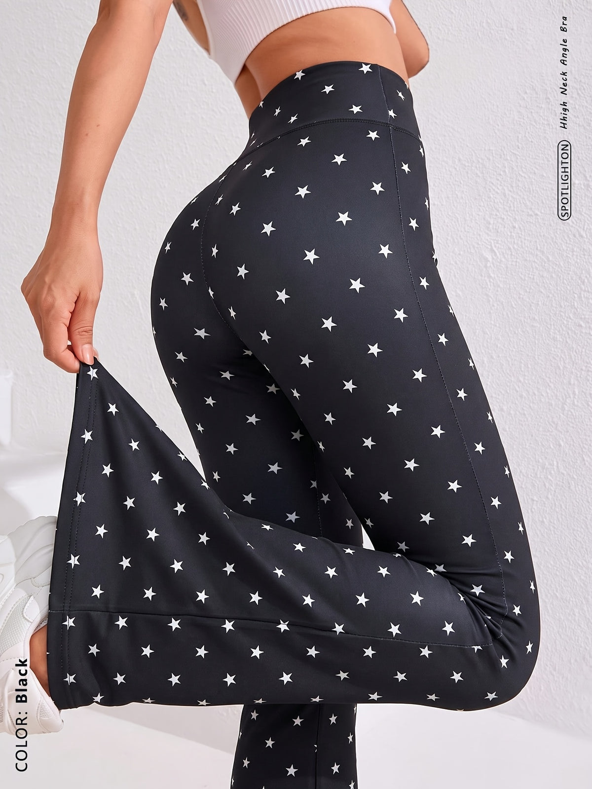 Star Print Flare Pants - Black Star