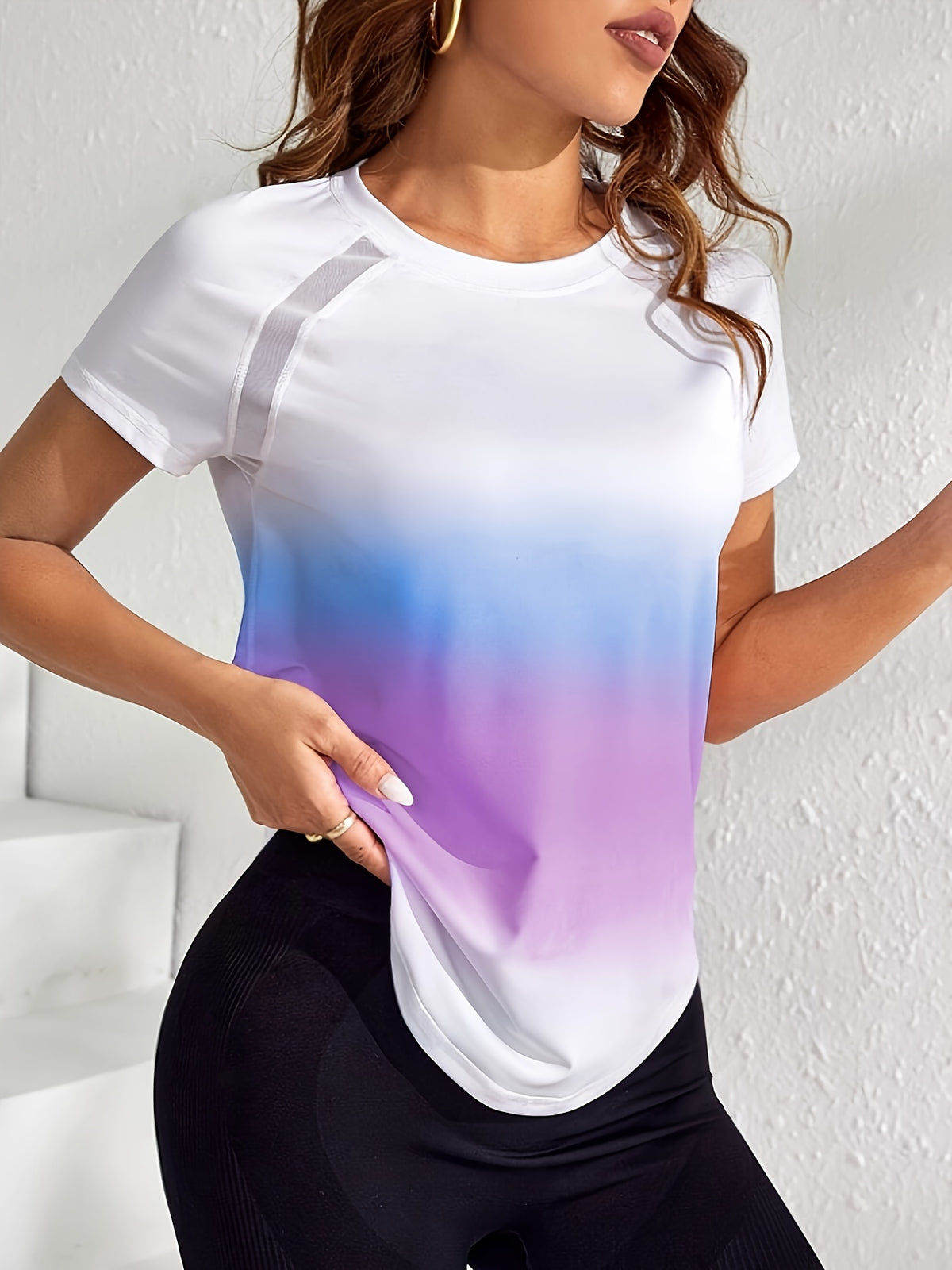 Tie-Dye Mesh Patchwork Sports Tee - Purple Ombre