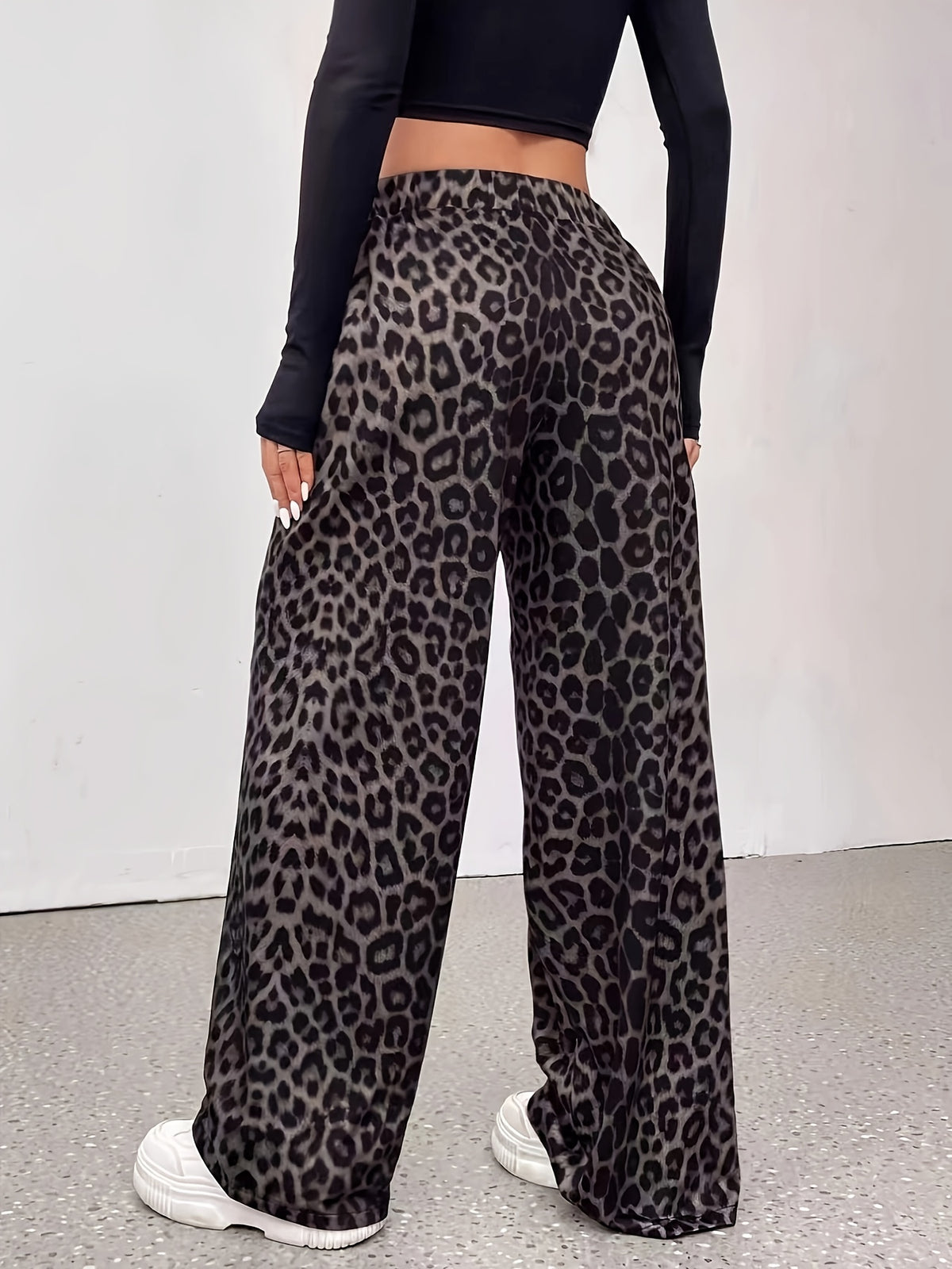Leopard Print High Waist Sweatpants - Black Leopard Print