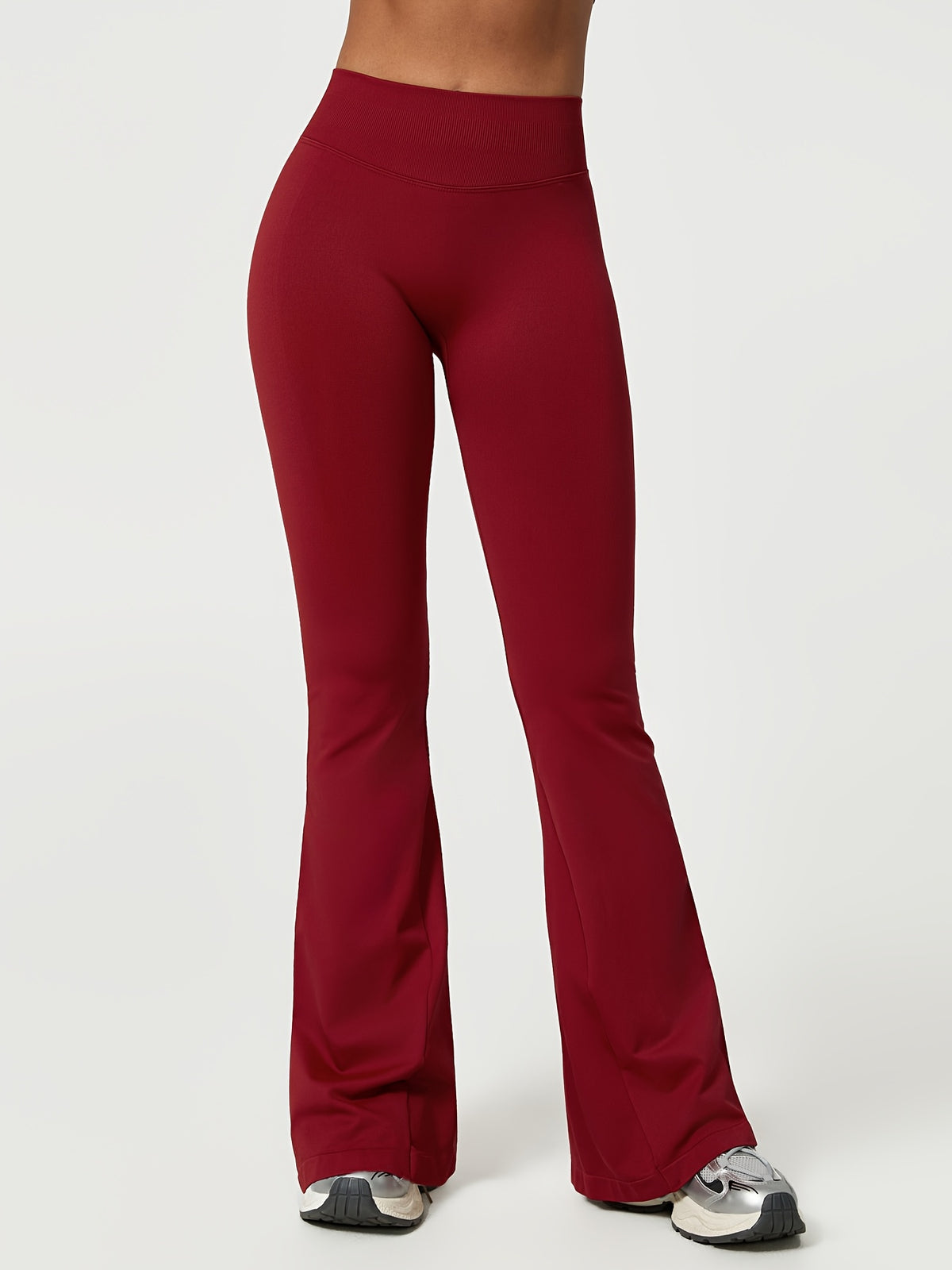 High Waist Lifting Flare Leggings - Wine Red