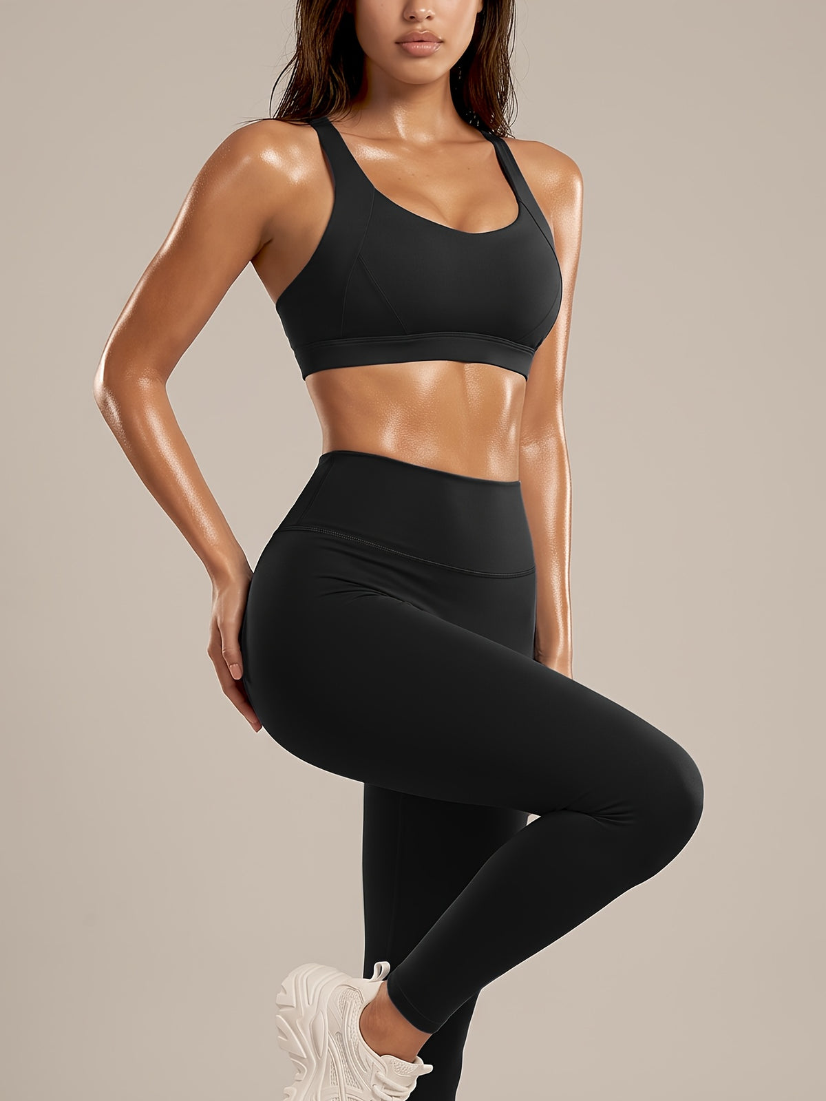 Criss Cross Bra & Pocket Leggings Set - Black
