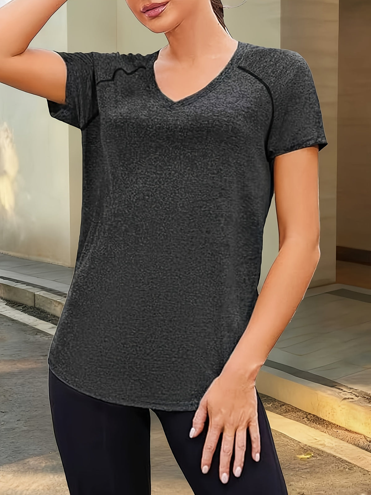 Raglan Sleeve Relaxed Sports Tee - Black Gray