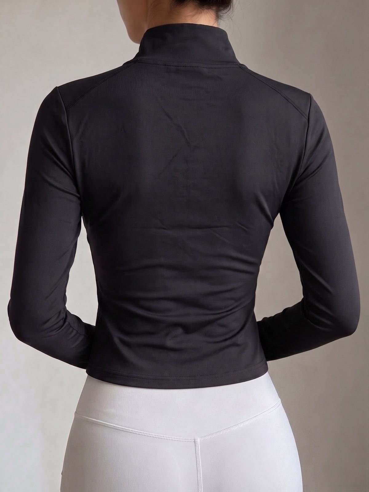 Contrast Line Cropped Zip Jacket - Black