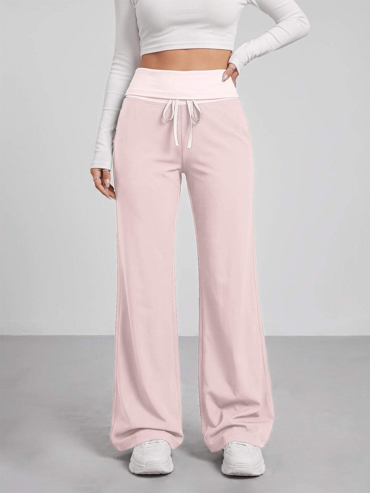 Ruffled Waist Drawstring Trousers - Hot Pink