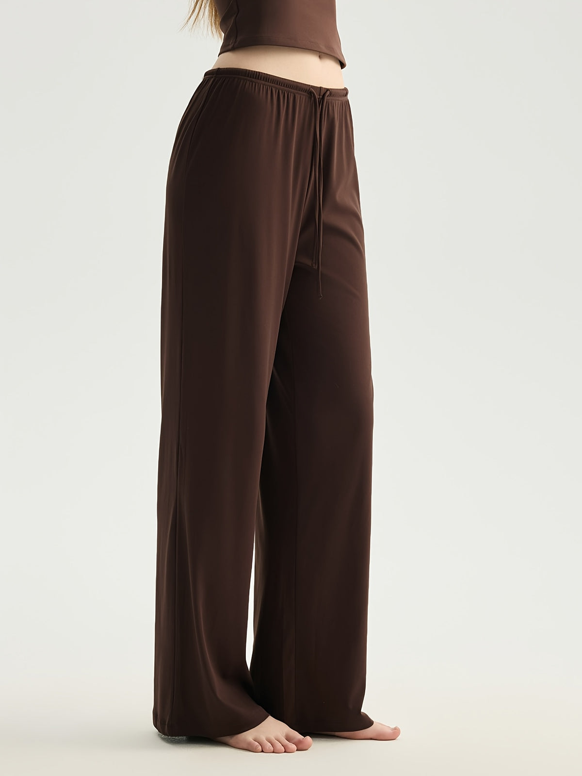 Padded Vest & Wide Leg Pants Set - Coffee