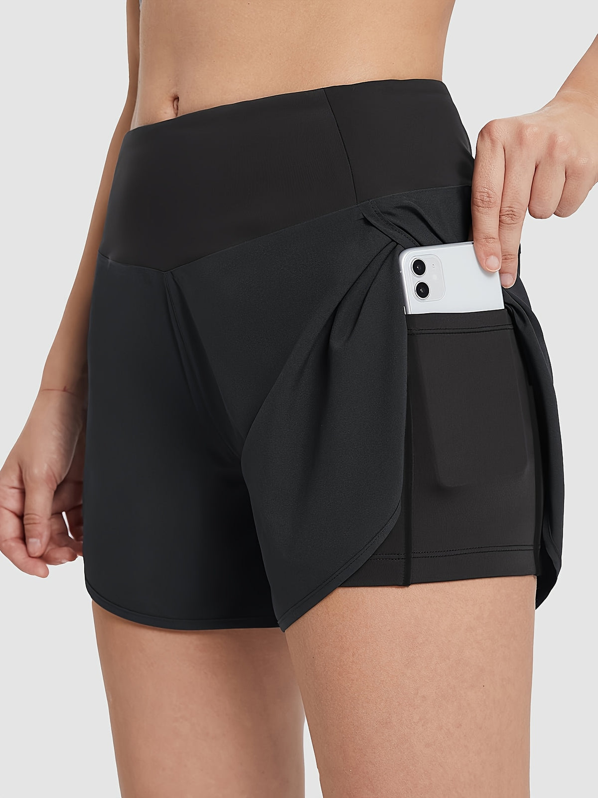 Pocket Anti-Sheer High Waist Running Shorts - Black