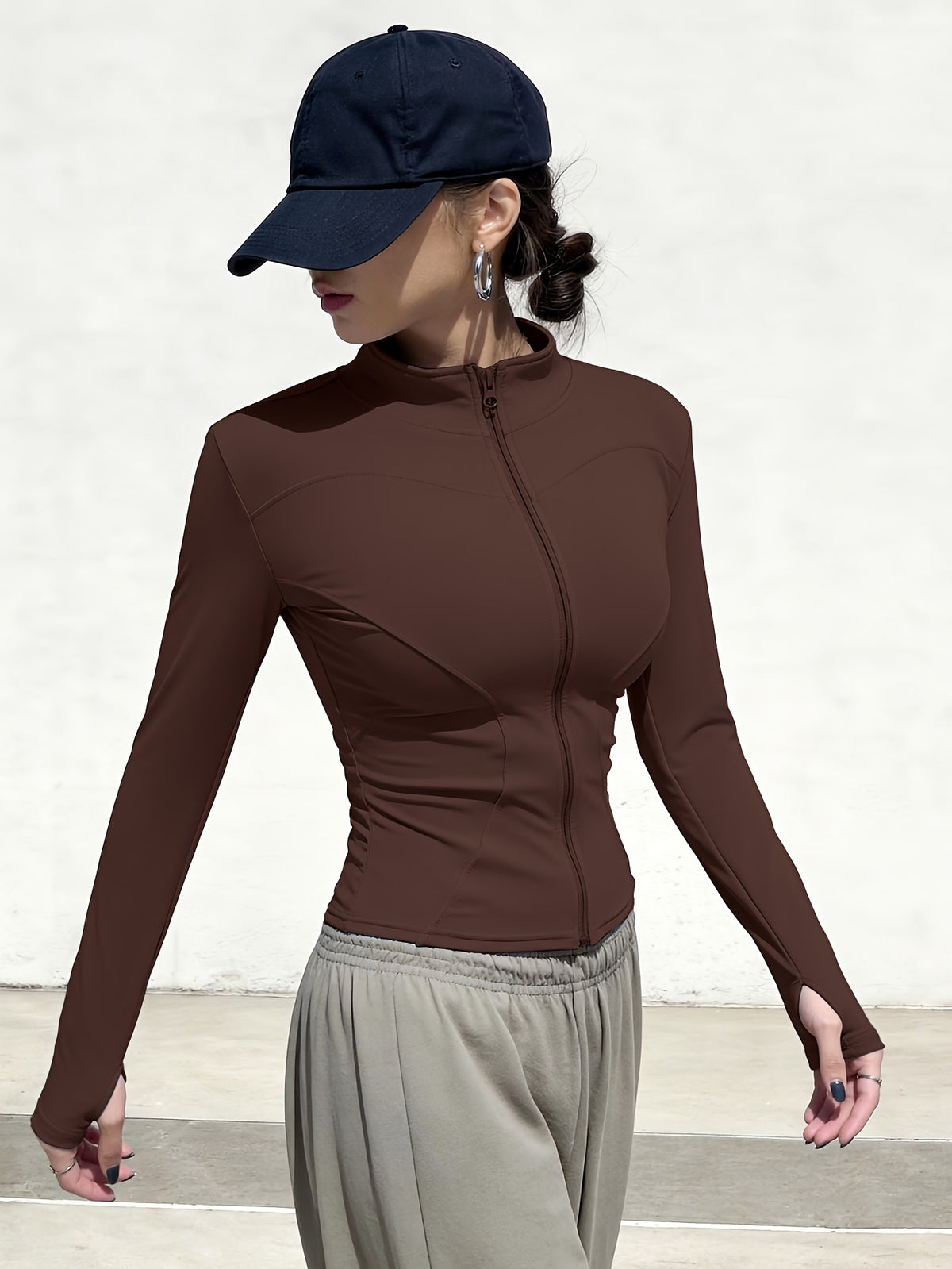 Sweat Wicking Stretch Pilates Jacket - Coffee Brown