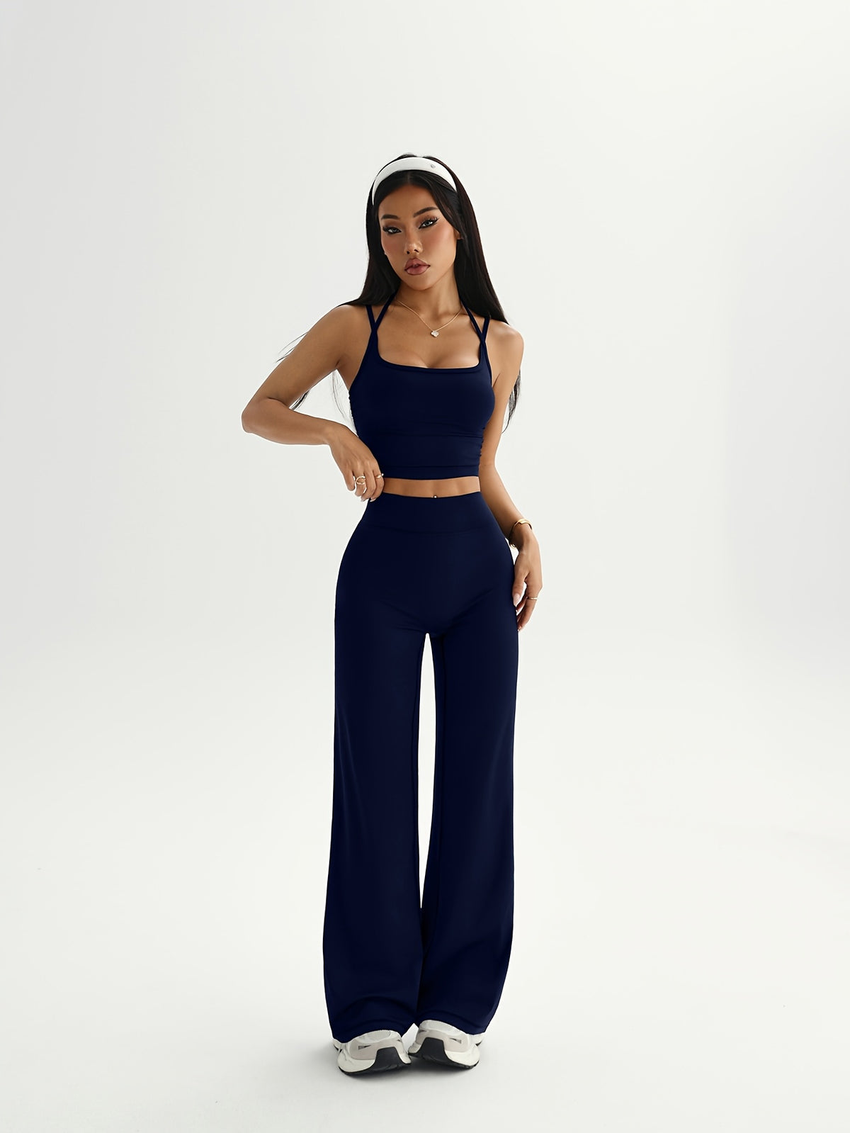 Camisole & Wide Leg Pants Set - Navy
