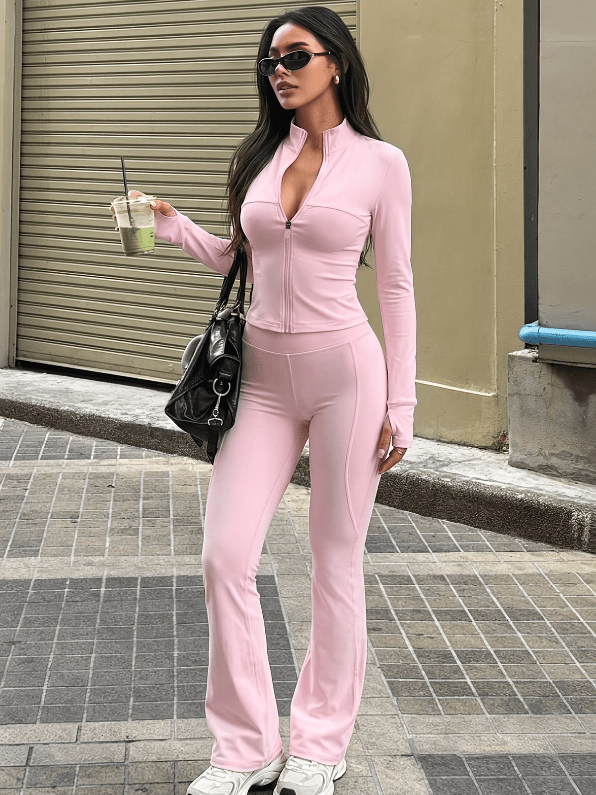 Fleece Zip Jacket & Pants Set - Pink Red