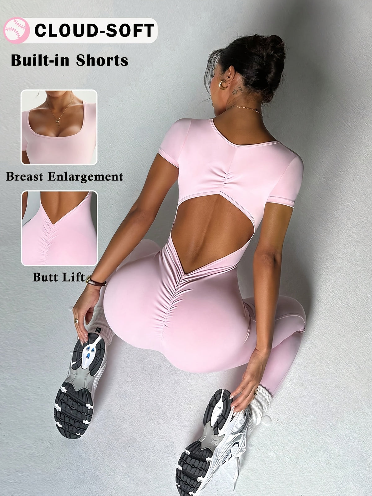 Open Back Full Length Bodysuit - Pink Red