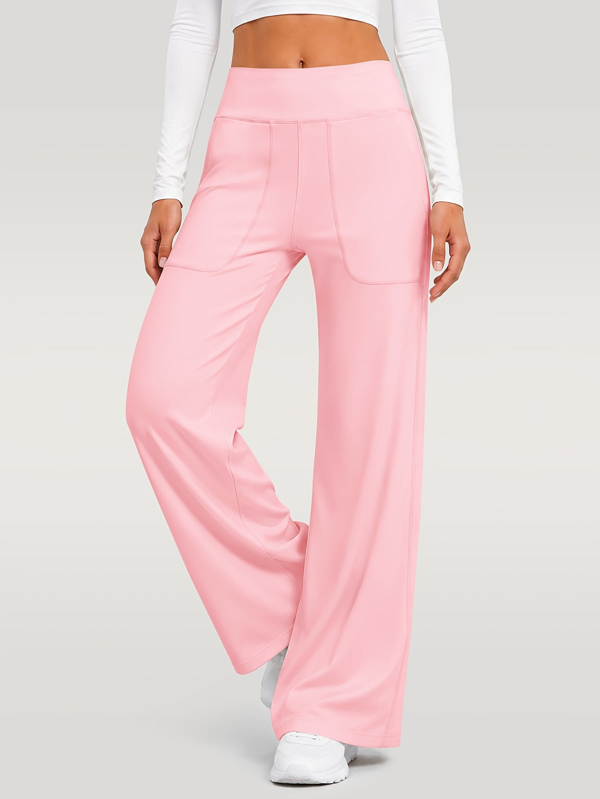 Draped Wide Leg Pocket Pants - Pink