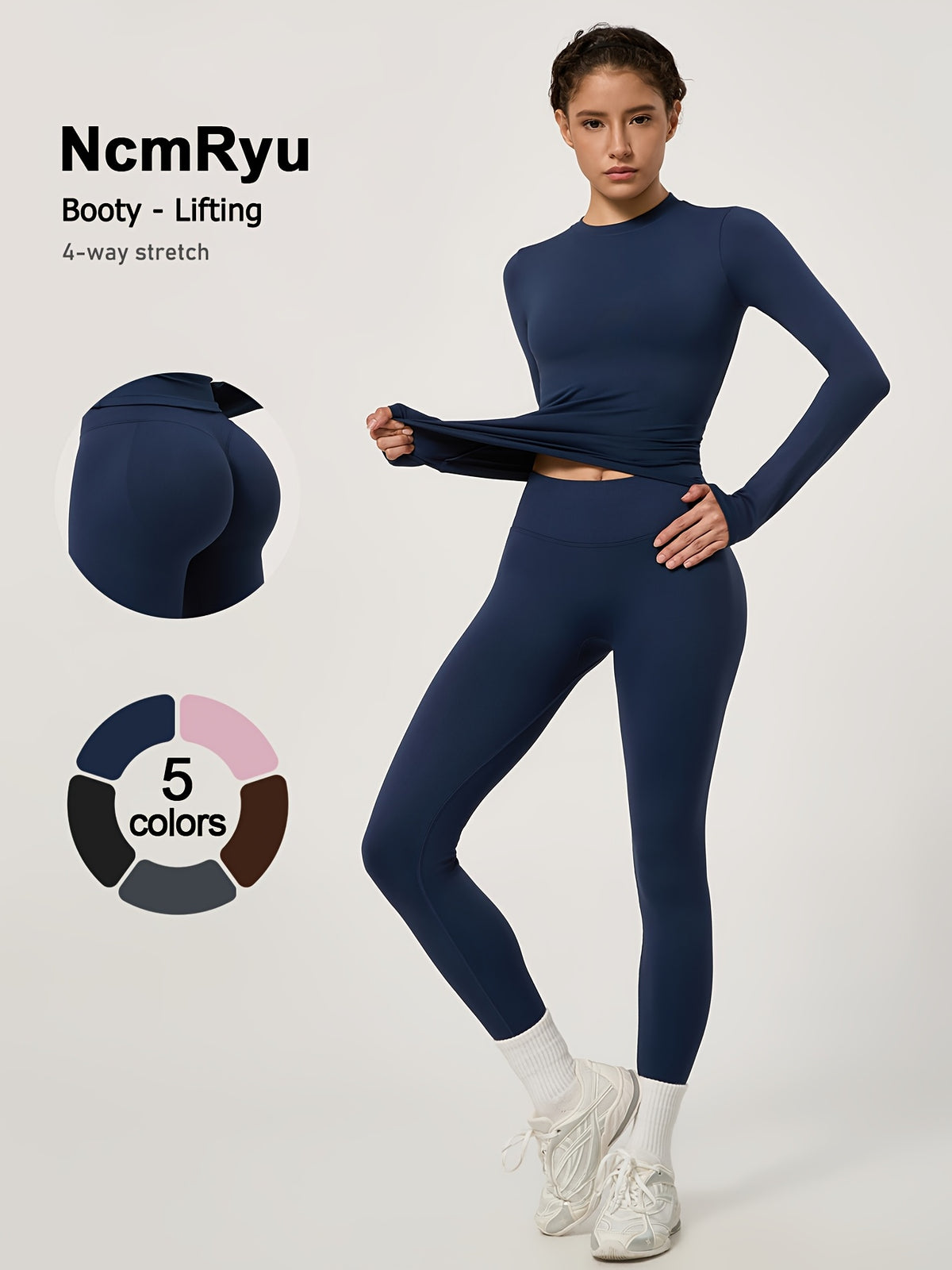 Long Sleeve Top & Seamless Leggings Set - Navy