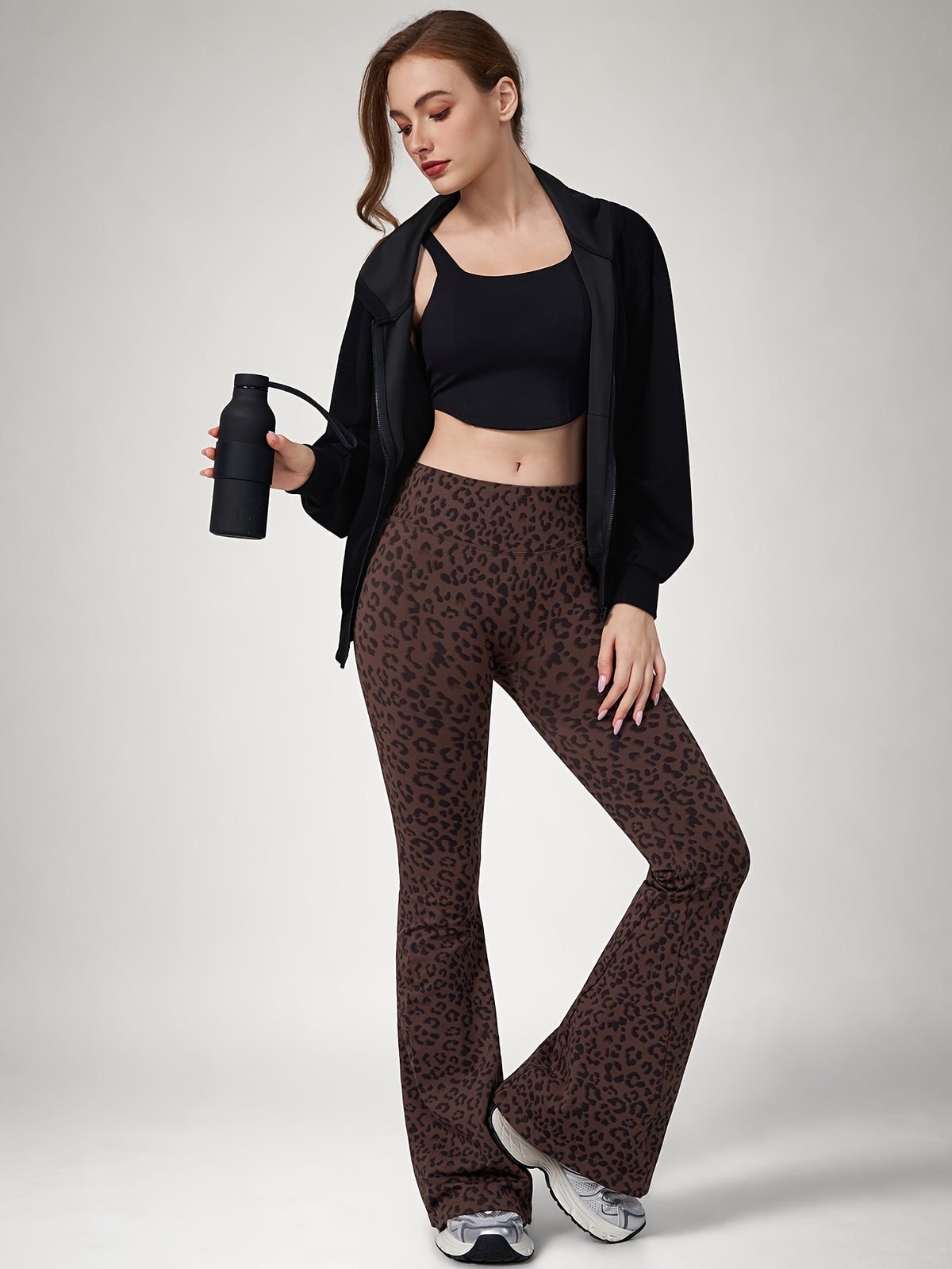 Leopard Print Flare Leggings - Brown