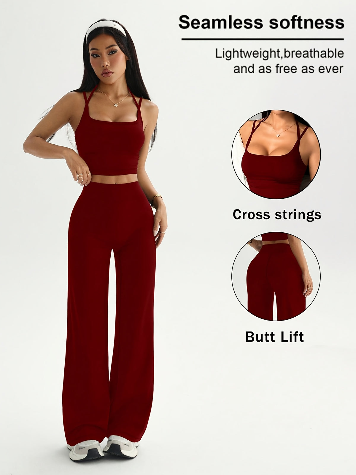 Camisole & Wide Leg Pants Set - Burgundy