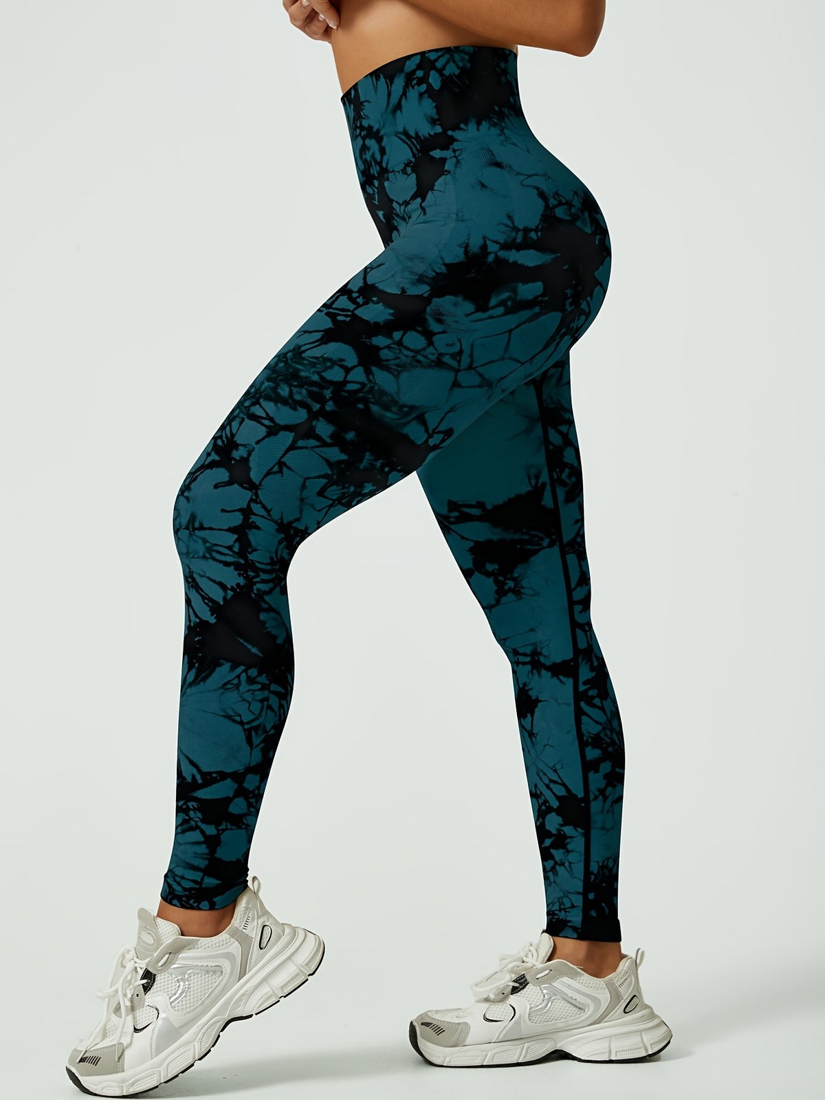 Tie Dye Seamless Leggings - Black & Green Tie Dye