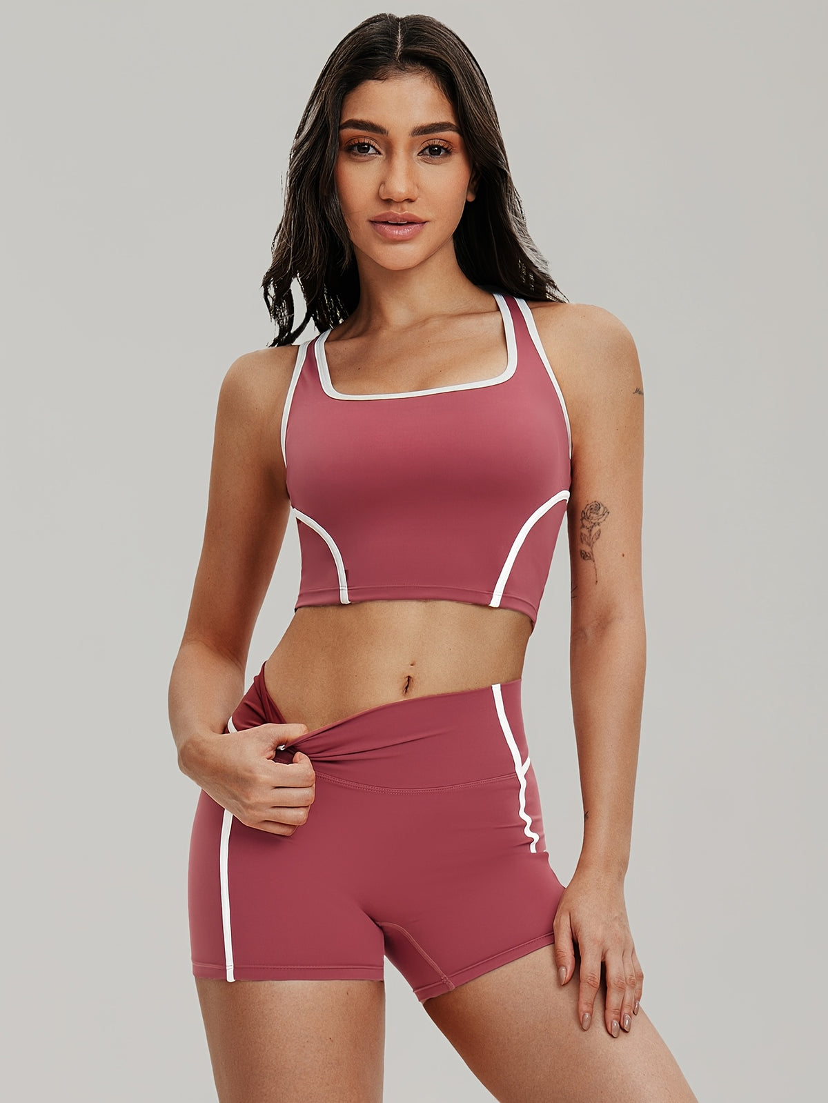 Striped Tee & Shorts Set - Dusty Rose