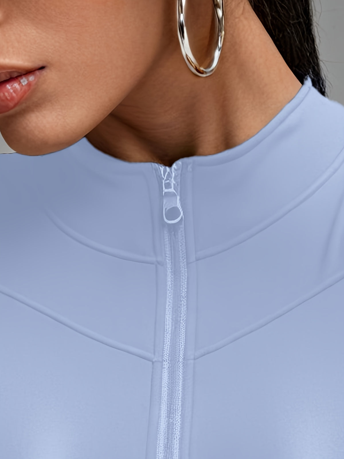 Short Sleeve Cropped Zip Jacket - Light Blue