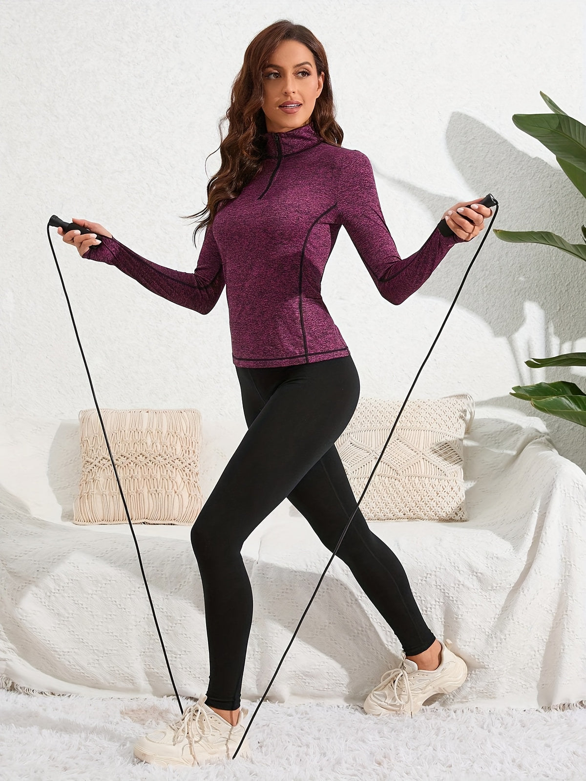 Thumbhole Zip Pocket Top - Fuchsia