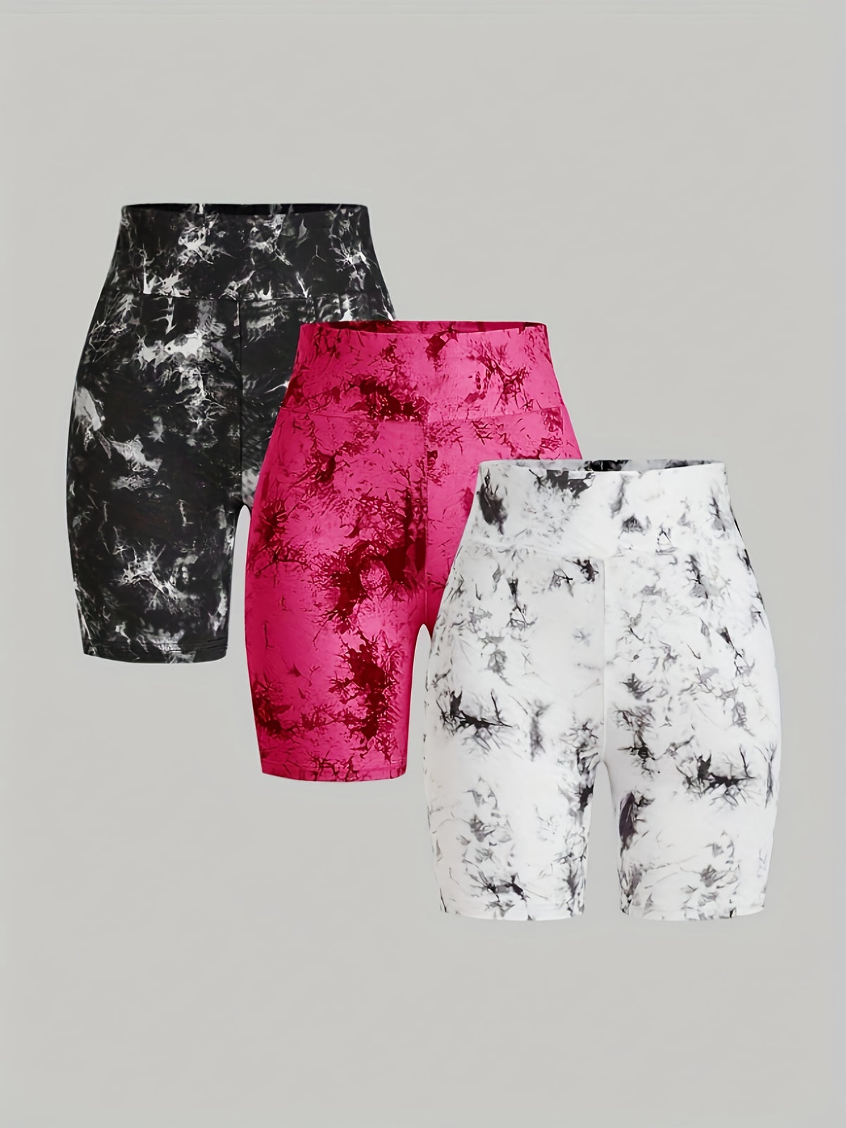 3 Pack Tie-Dye Fitted Athletic Shorts - Pink, Black & White