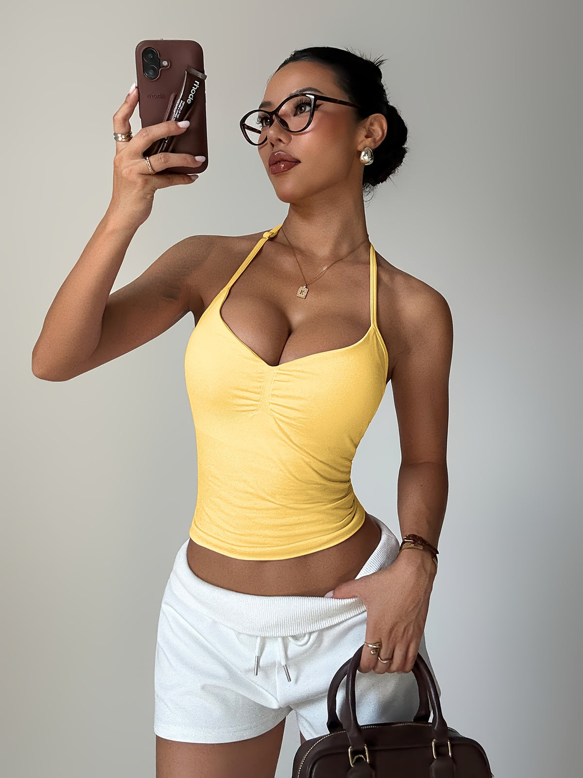 Halter Twist Crop Top - Yellow