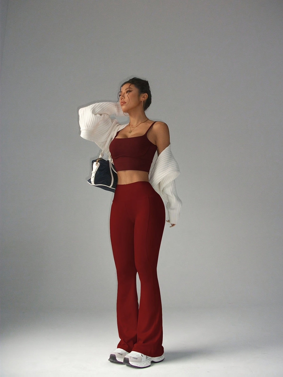 High Waist Flare Pants - Burgundy