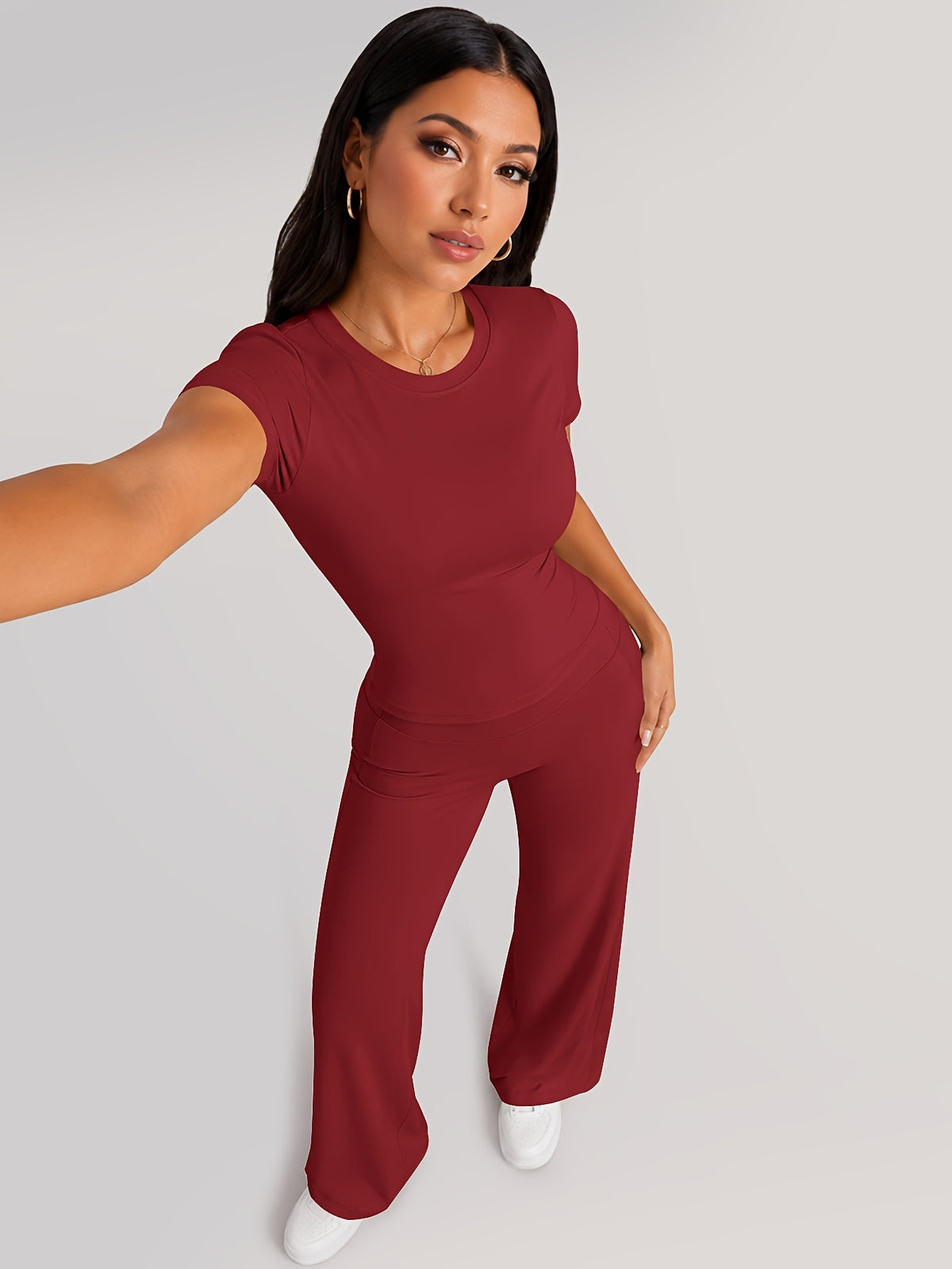 Quick Dry Tee & Straight Leg Pants Set - Red
