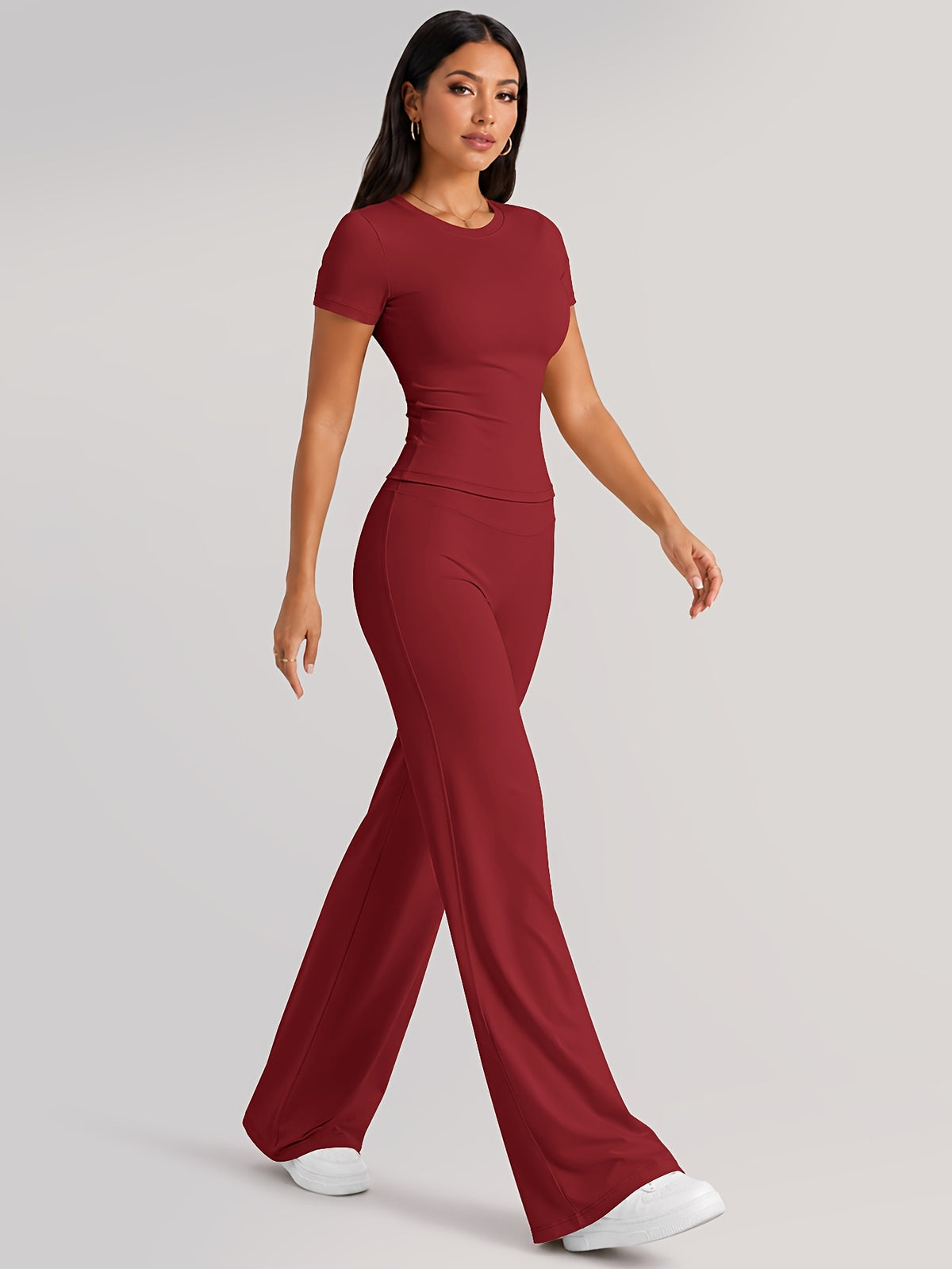 Quick Dry Tee & Straight Leg Pants Set - Red
