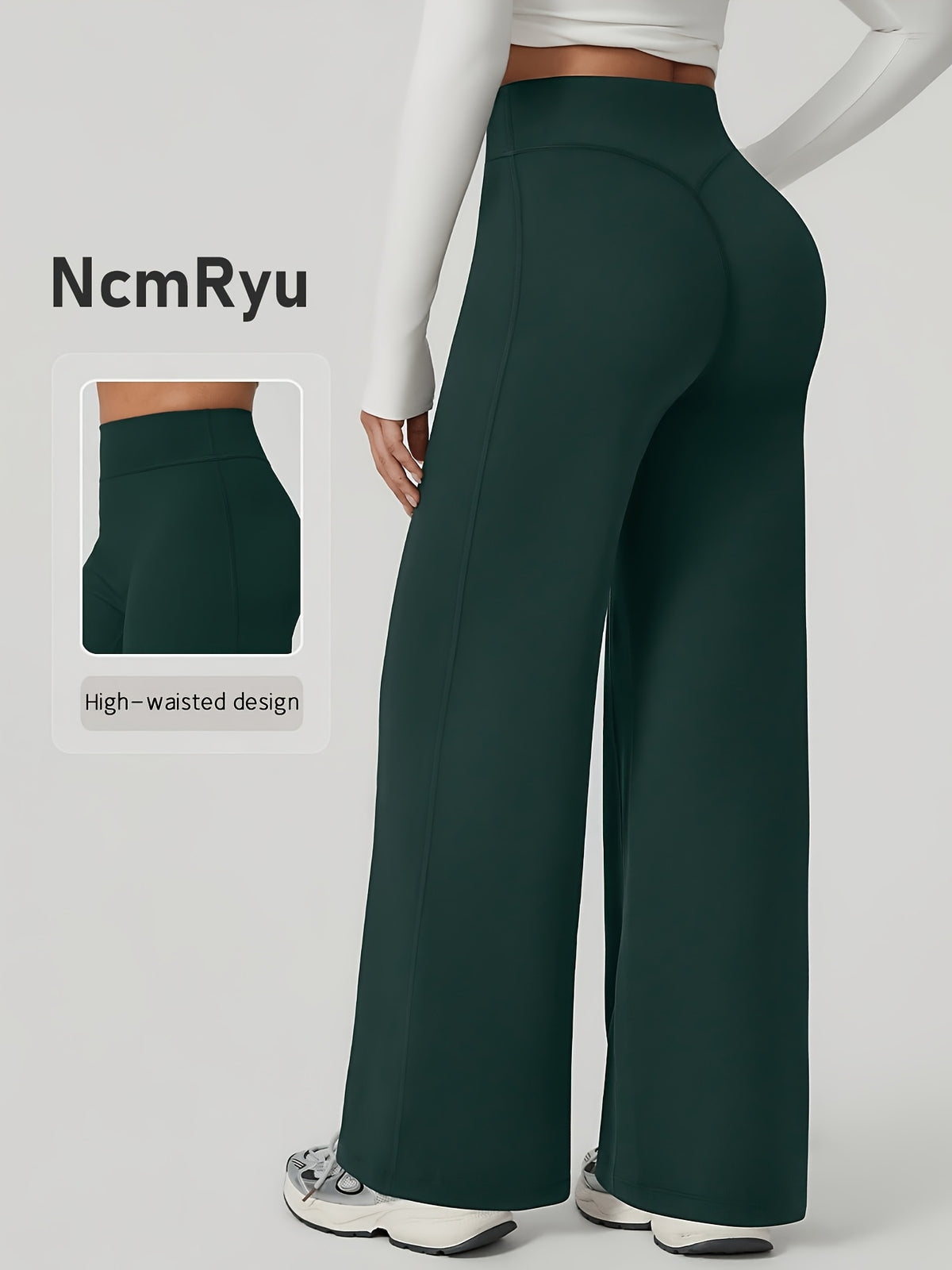 High Waist Wide Leg Yoga Pants - Dark Green
