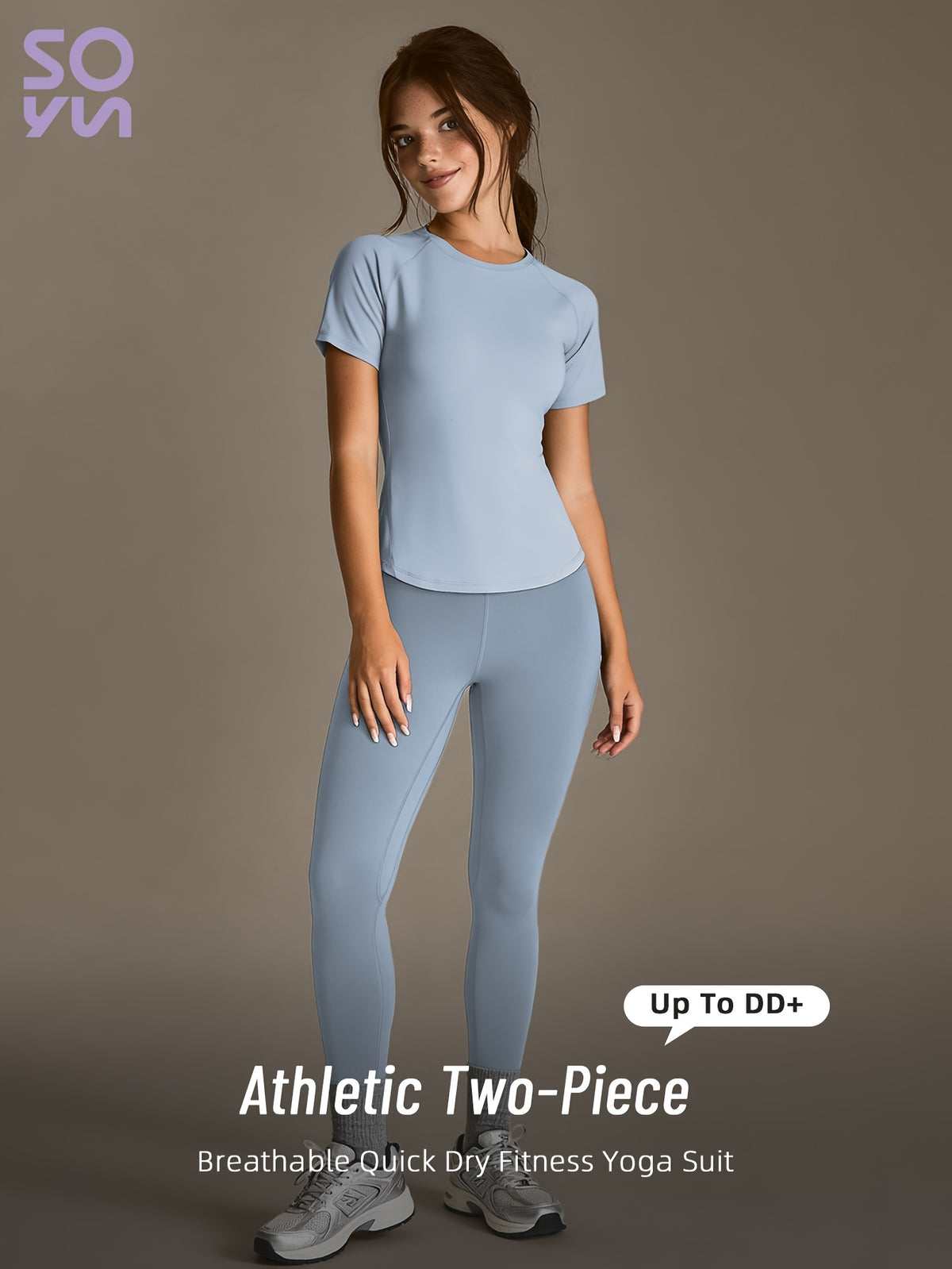 Mesh Cutout Tee & High Waist Leggings Set - Blue