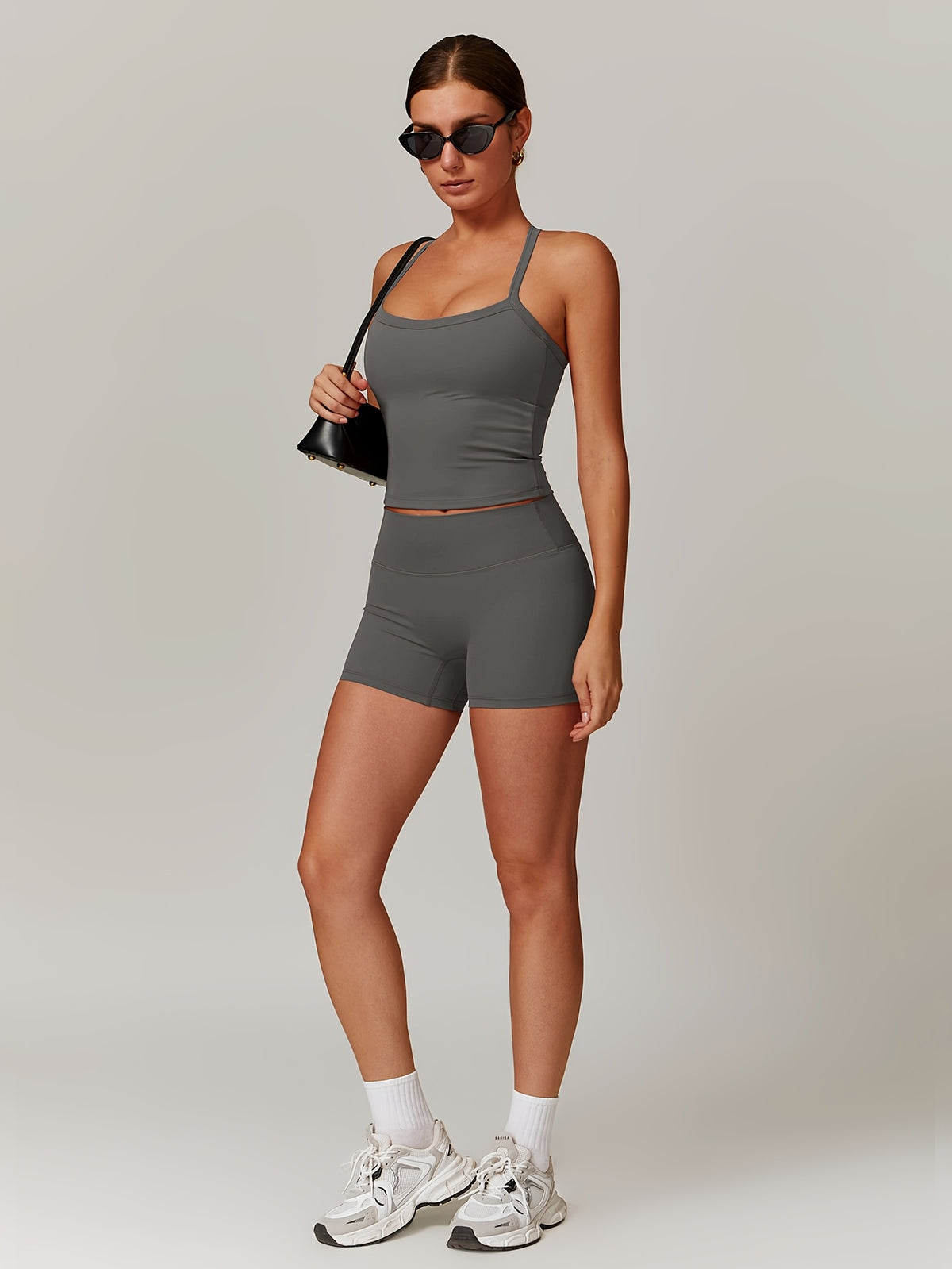 Cross Back Tank & Shorts Set - Grey