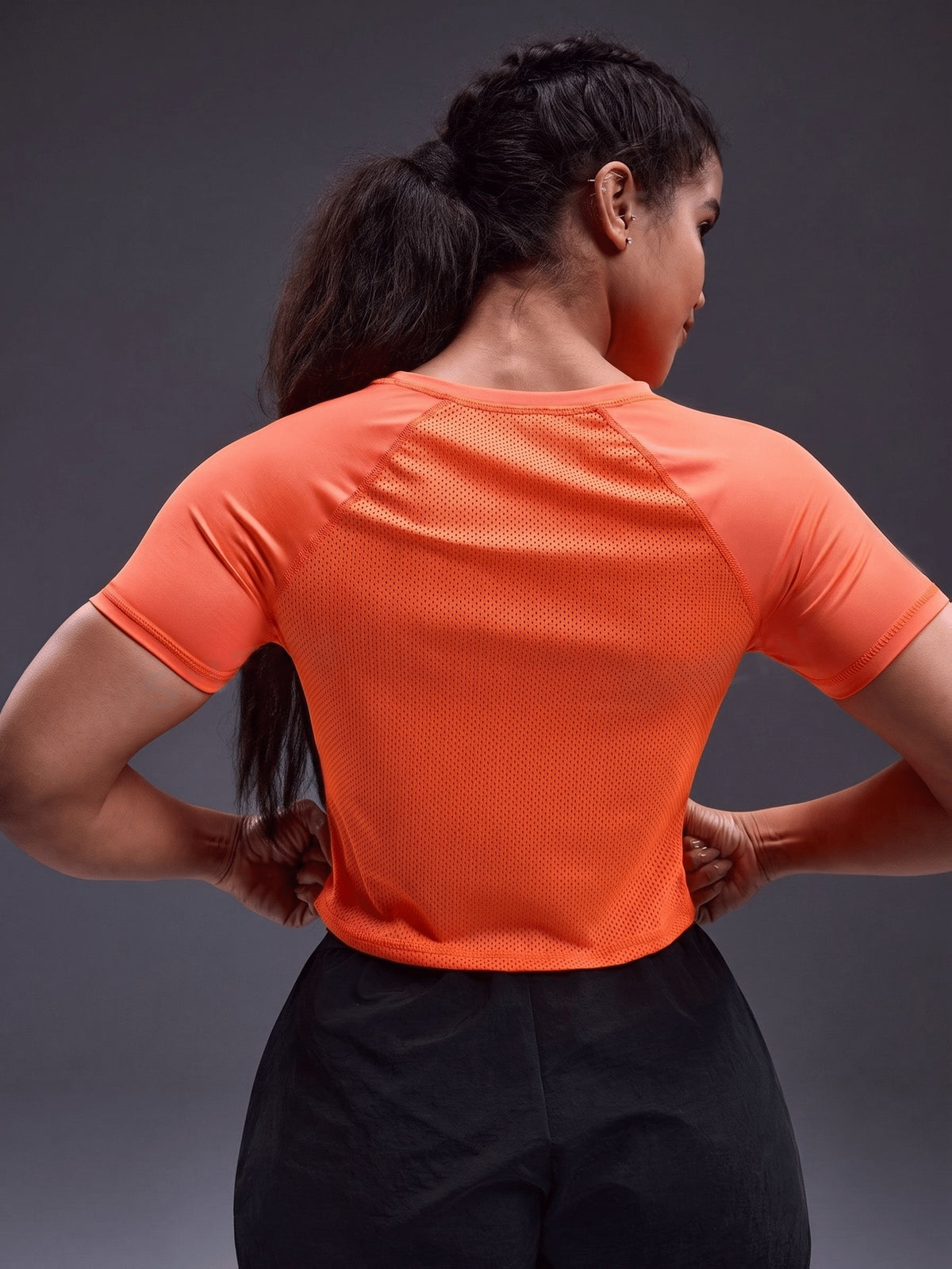 Underarm Mesh Panel Breathable Tee - Orange