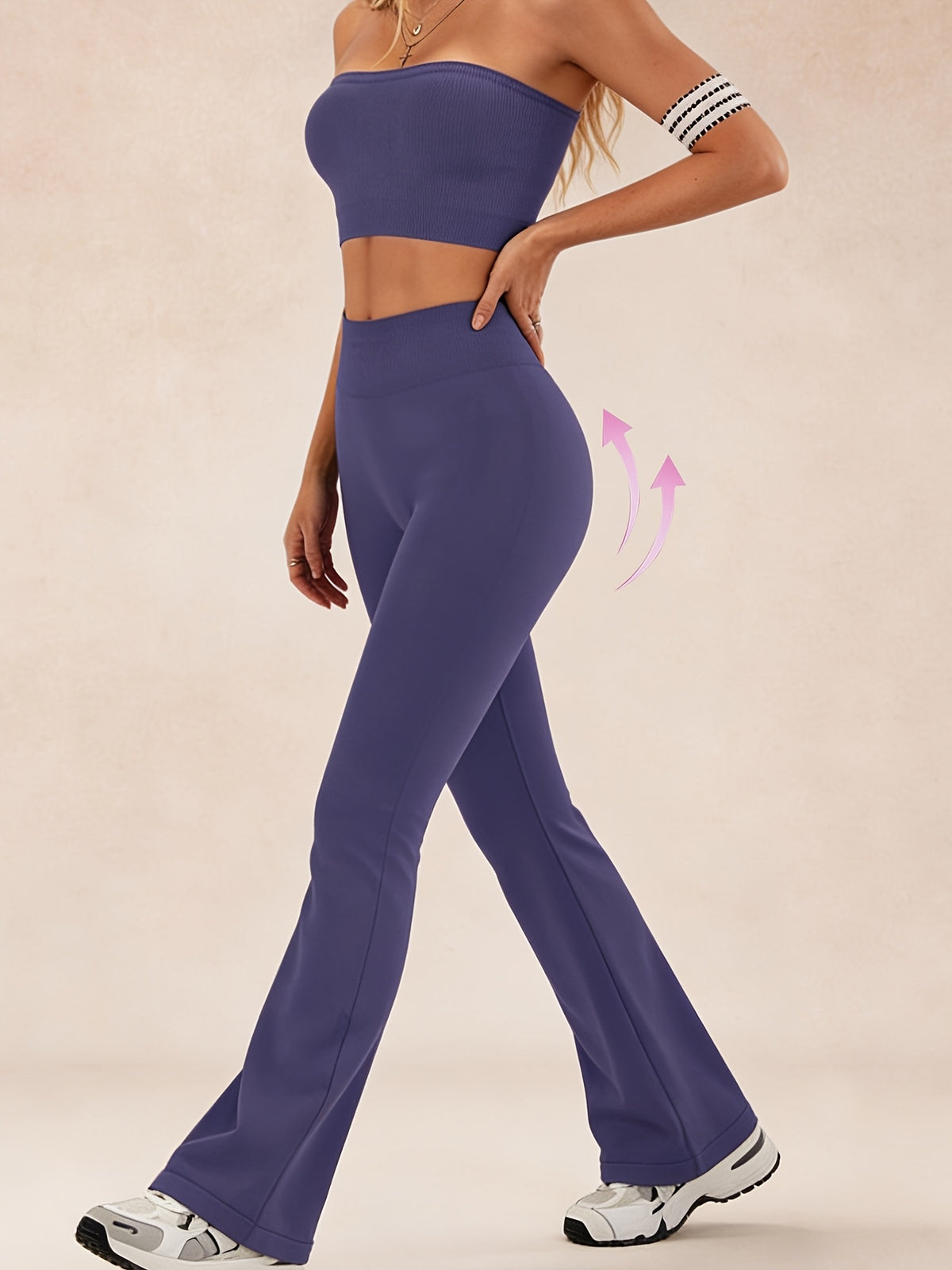 Tummy Control Tank & Flare Pants Set - Azure Gray