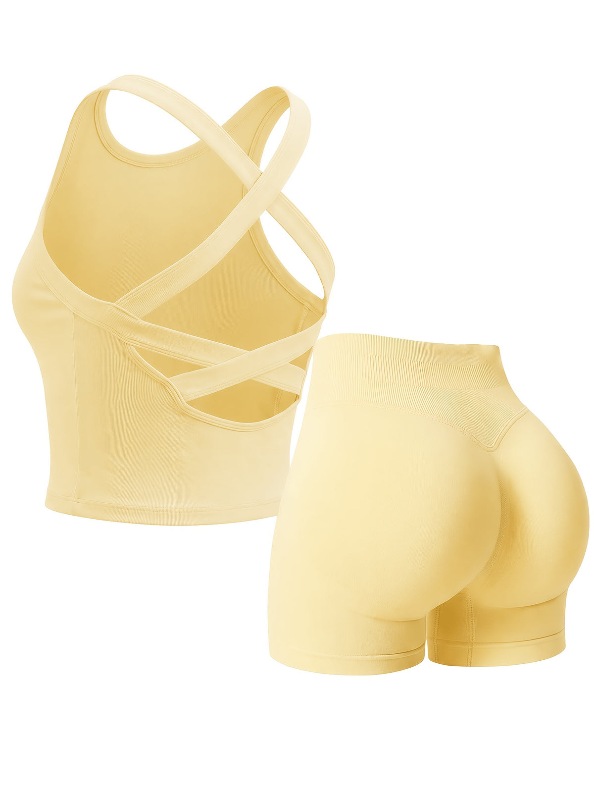 Crisscross Tank & Biker Shorts Set - Lemon Yellow