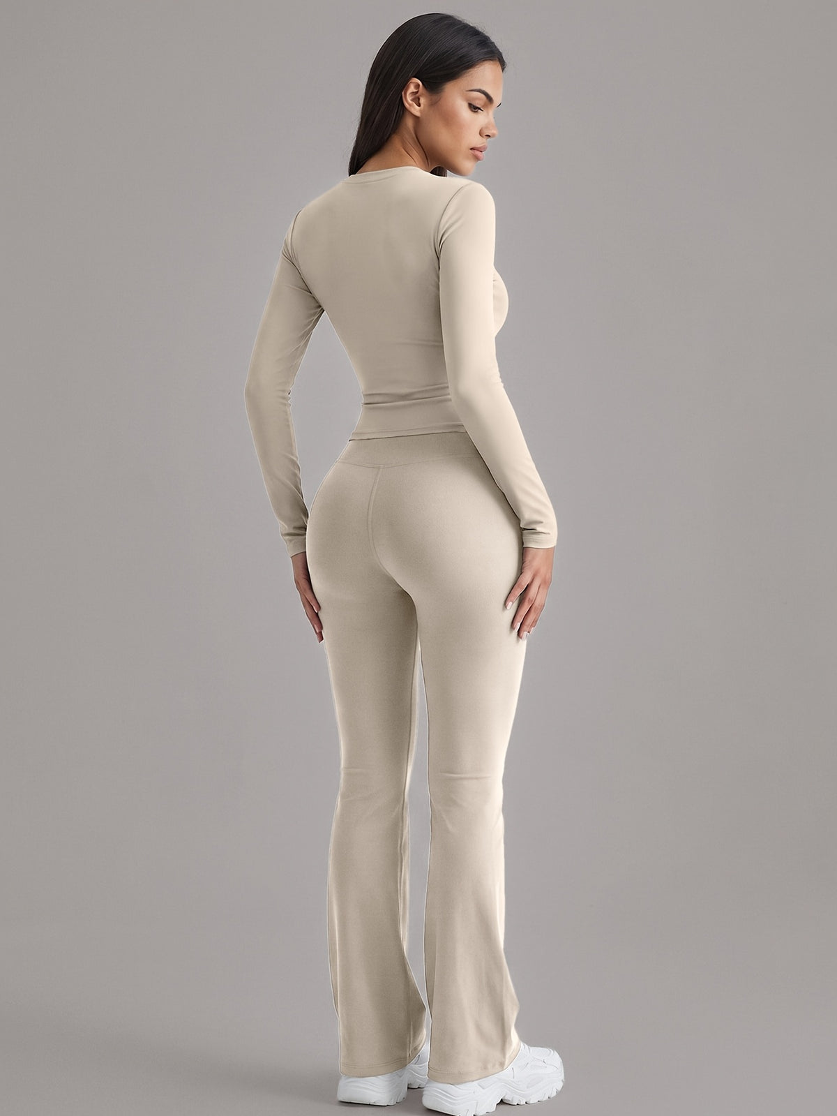 Long Sleeve Tee & Lift Yoga Pants Set - Ivory White