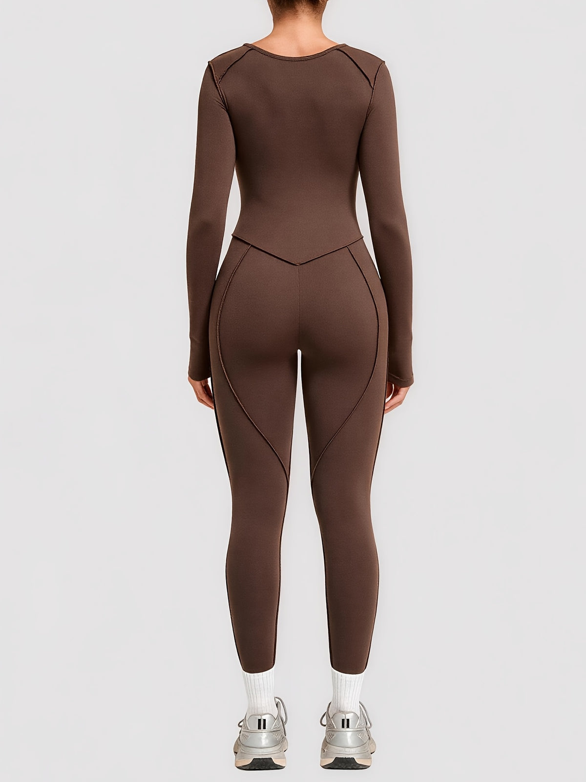 Long Sleeve Padded Jumpsuit - Coffee