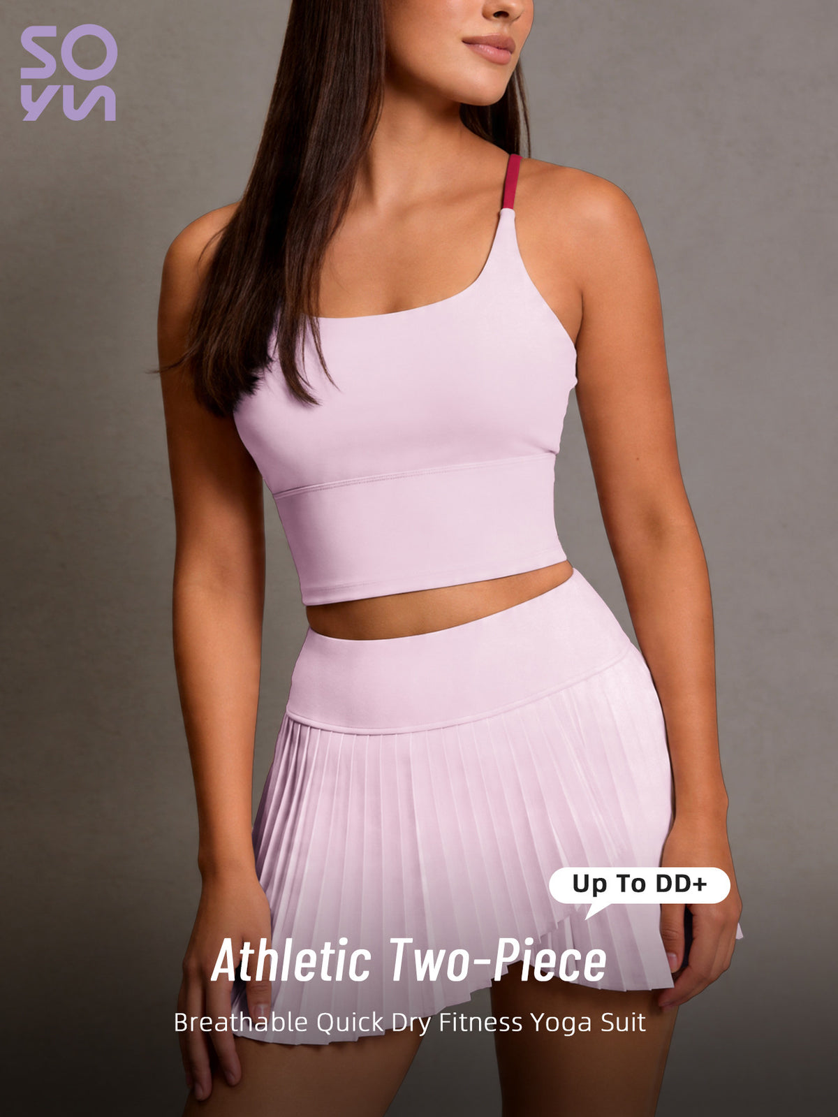 Solid Vest & Pleated Skort Set - As Shown