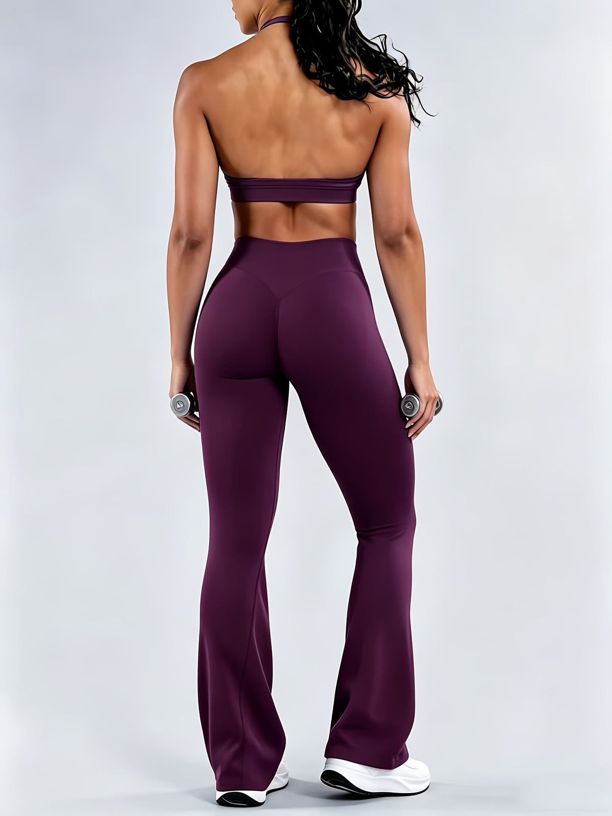 Seamless Halter Bra & Flare Pants Set - Deep Purple