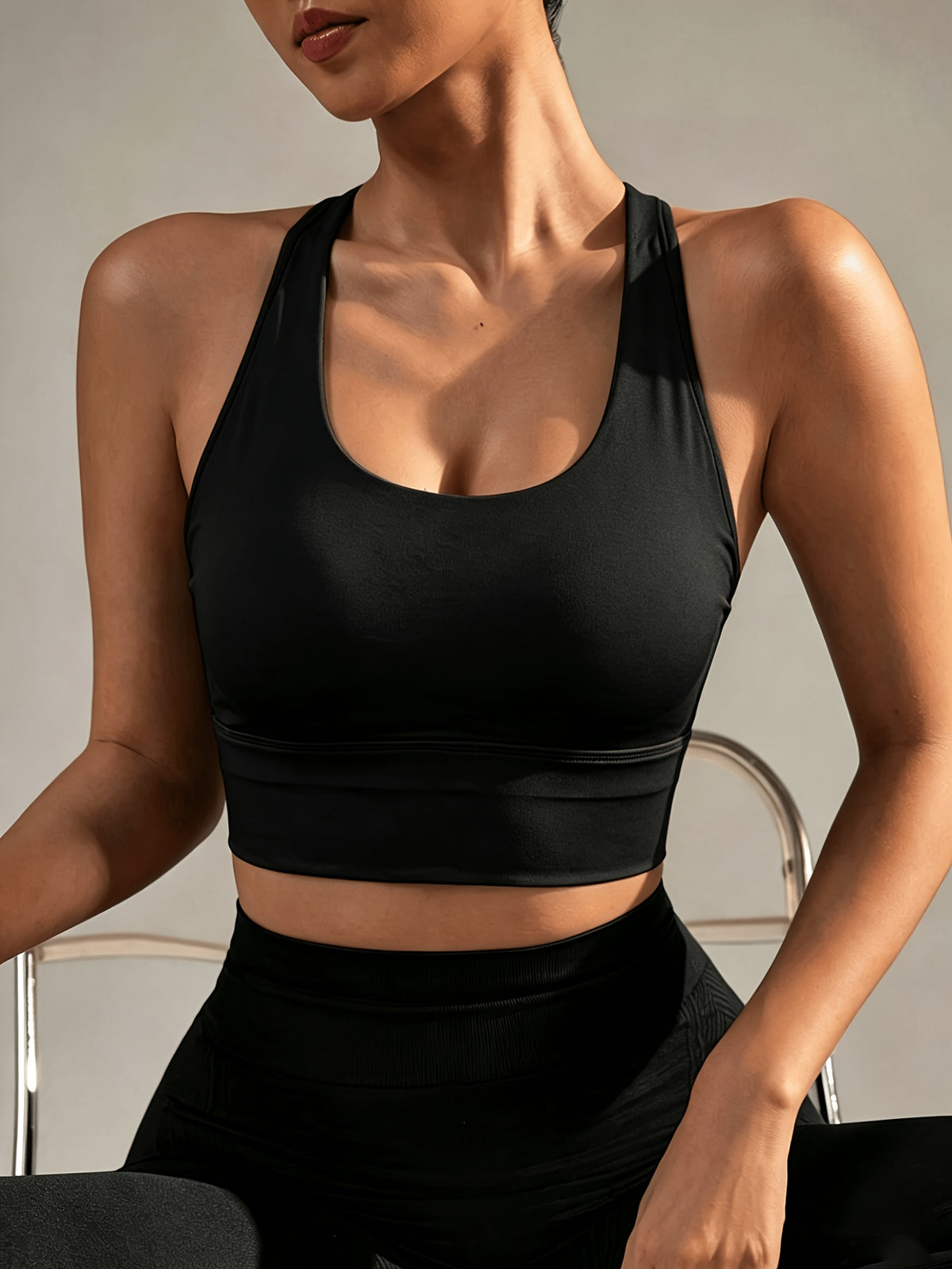 Wide Shoulder Strap Sports Bra Tank - Black