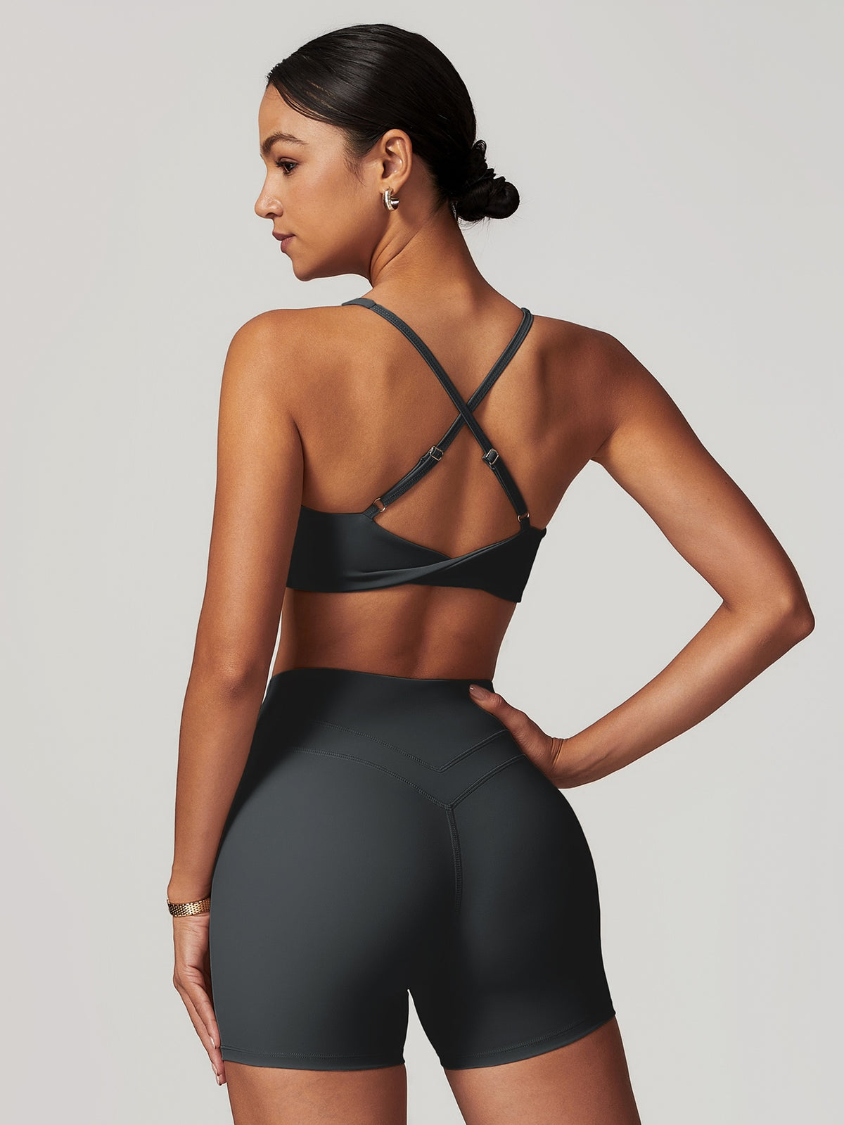 Sculpt Cross Back Two-Piece Set - Grey