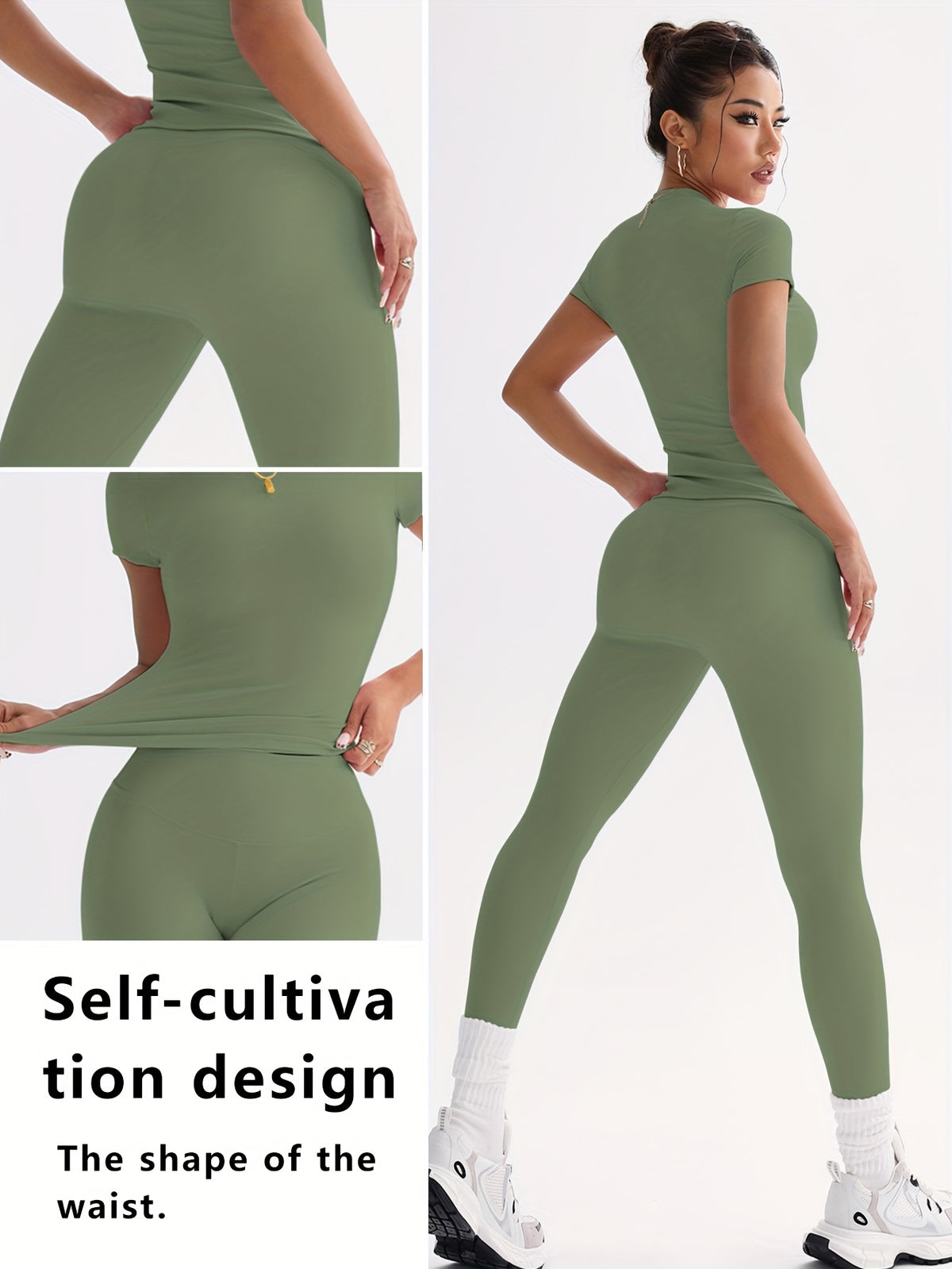 Cropped Tee & Leggings Set - Fern Green
