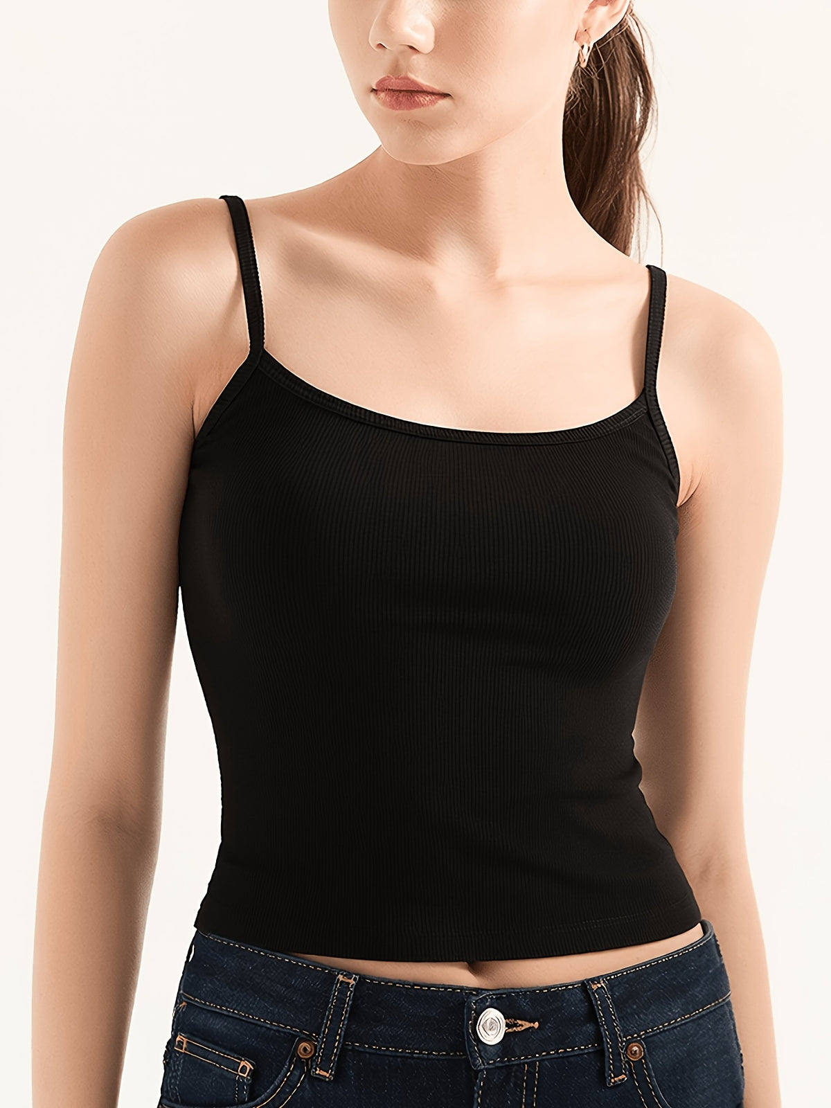 Ribbed Thin Strap Y2K Tank - Black