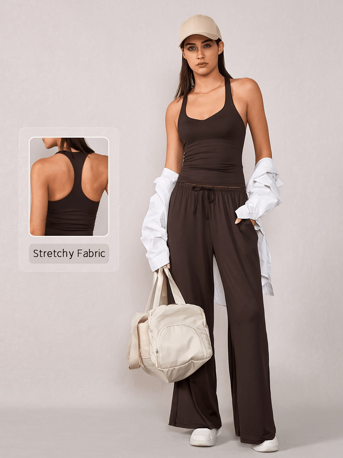 Racerback Tank & Wide Leg Pants Set - Coffee