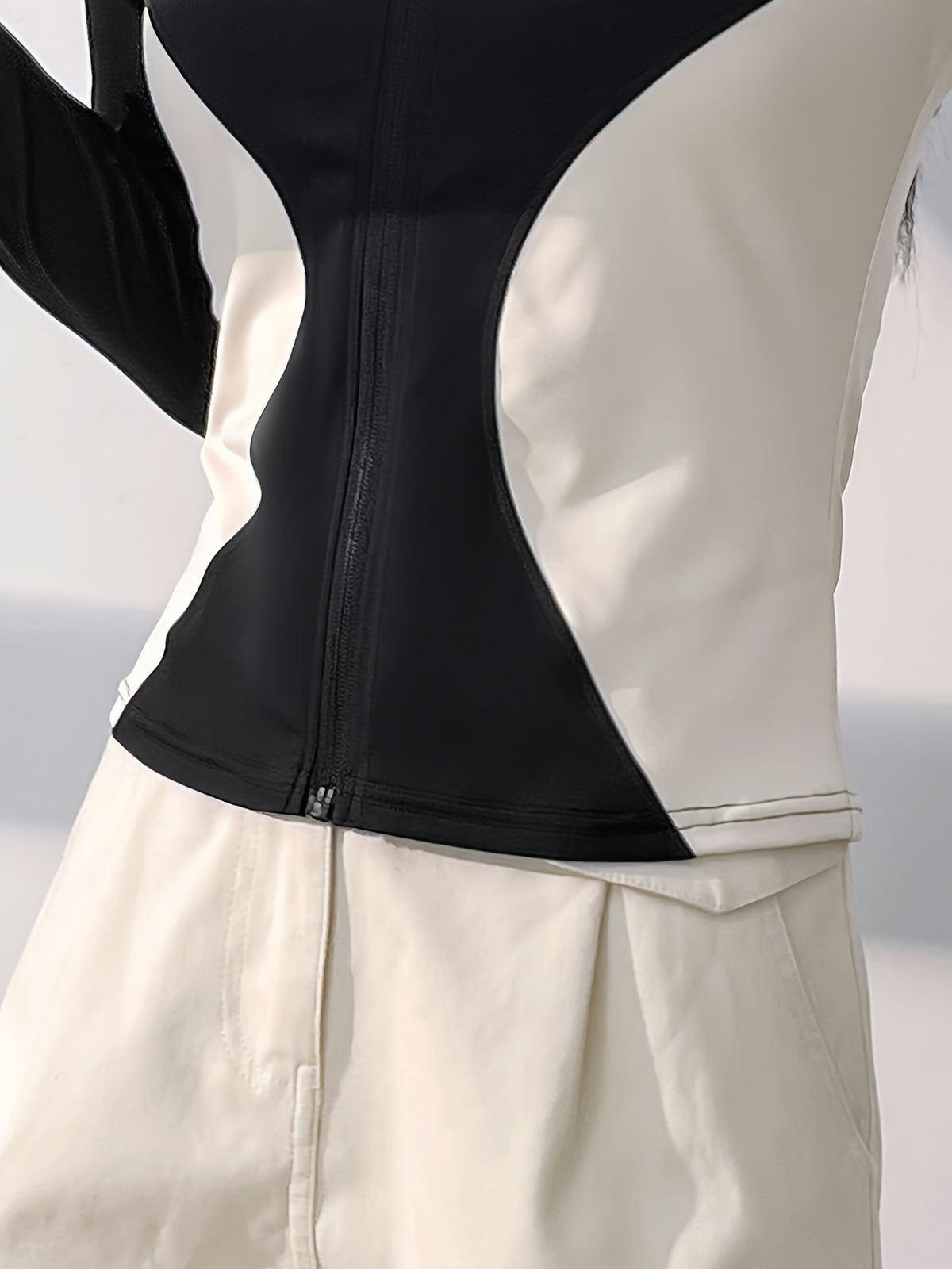 Colour Block Thumbhole Zip Jacket - Black & White