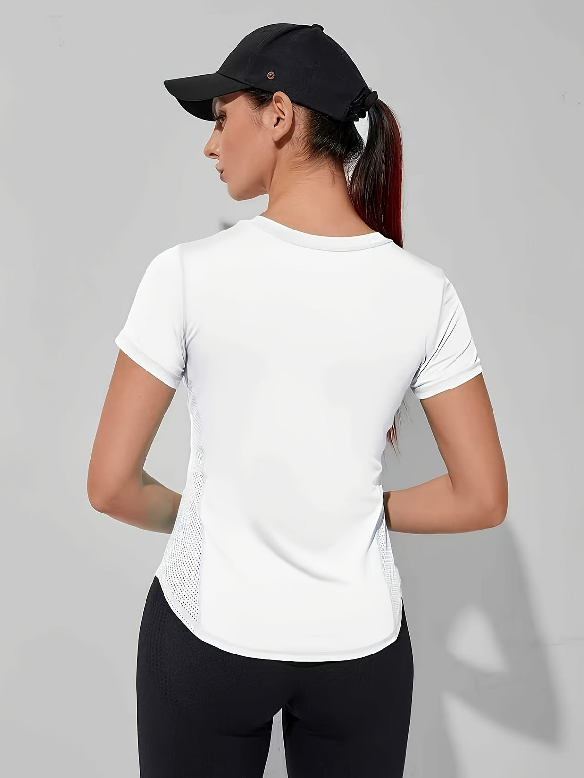 Side Mesh Waist Cinching Tee - White