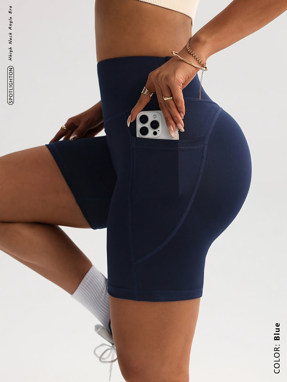 High Waist Compression Pocket Shorts - Navy