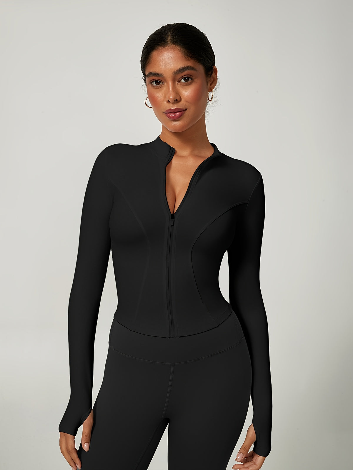 Quick Dry Stand Collar Zip Jacket - Black