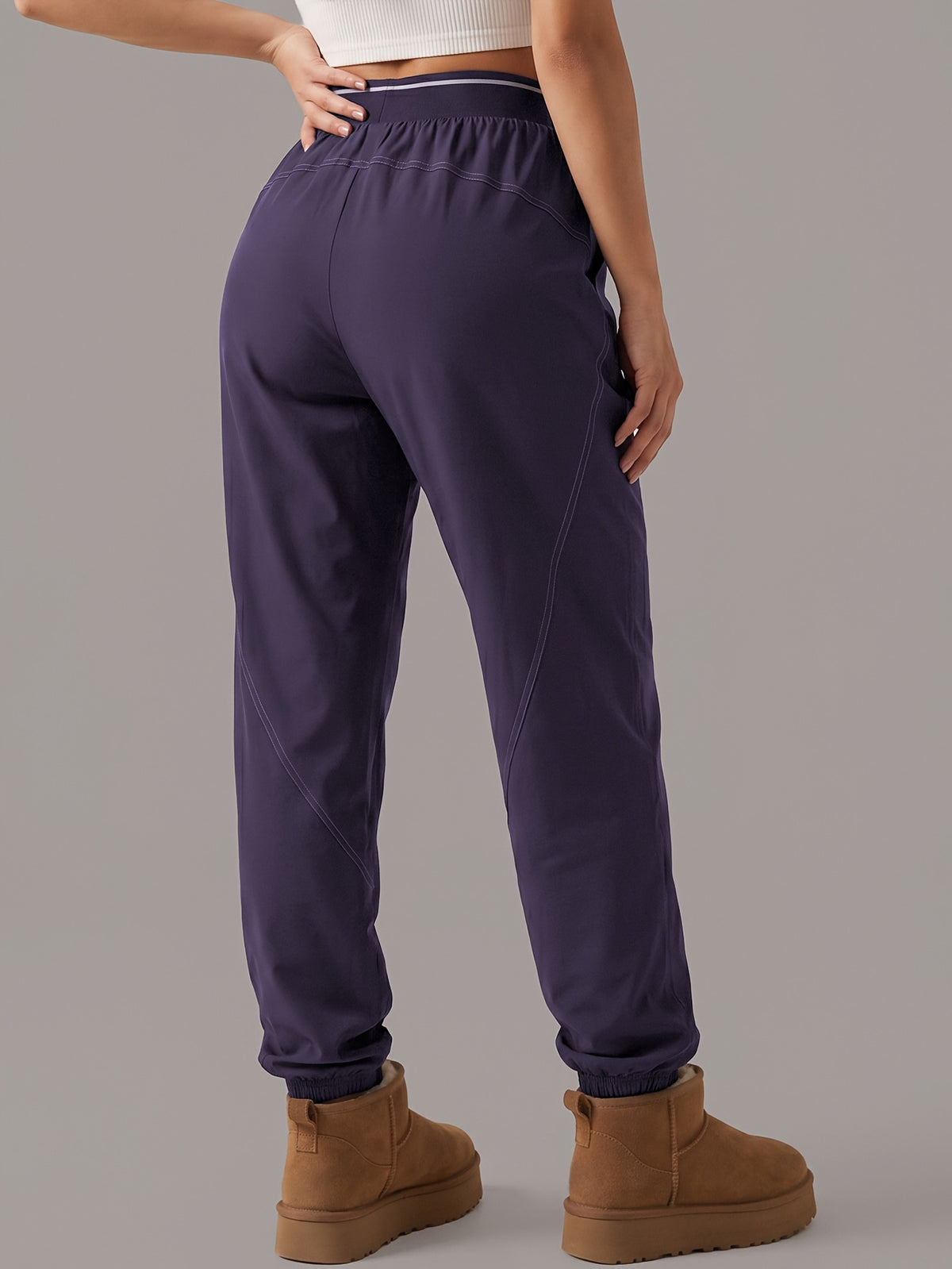 Thick Cuffed High Waist Pocket Joggers - Purple